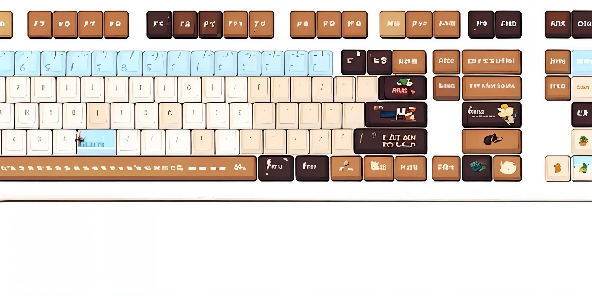 (masterpiece, best quality:1.2), Keycap design, 104 keys, keyboard, graphic design, masterpiece, best quality, best resolution, HD details