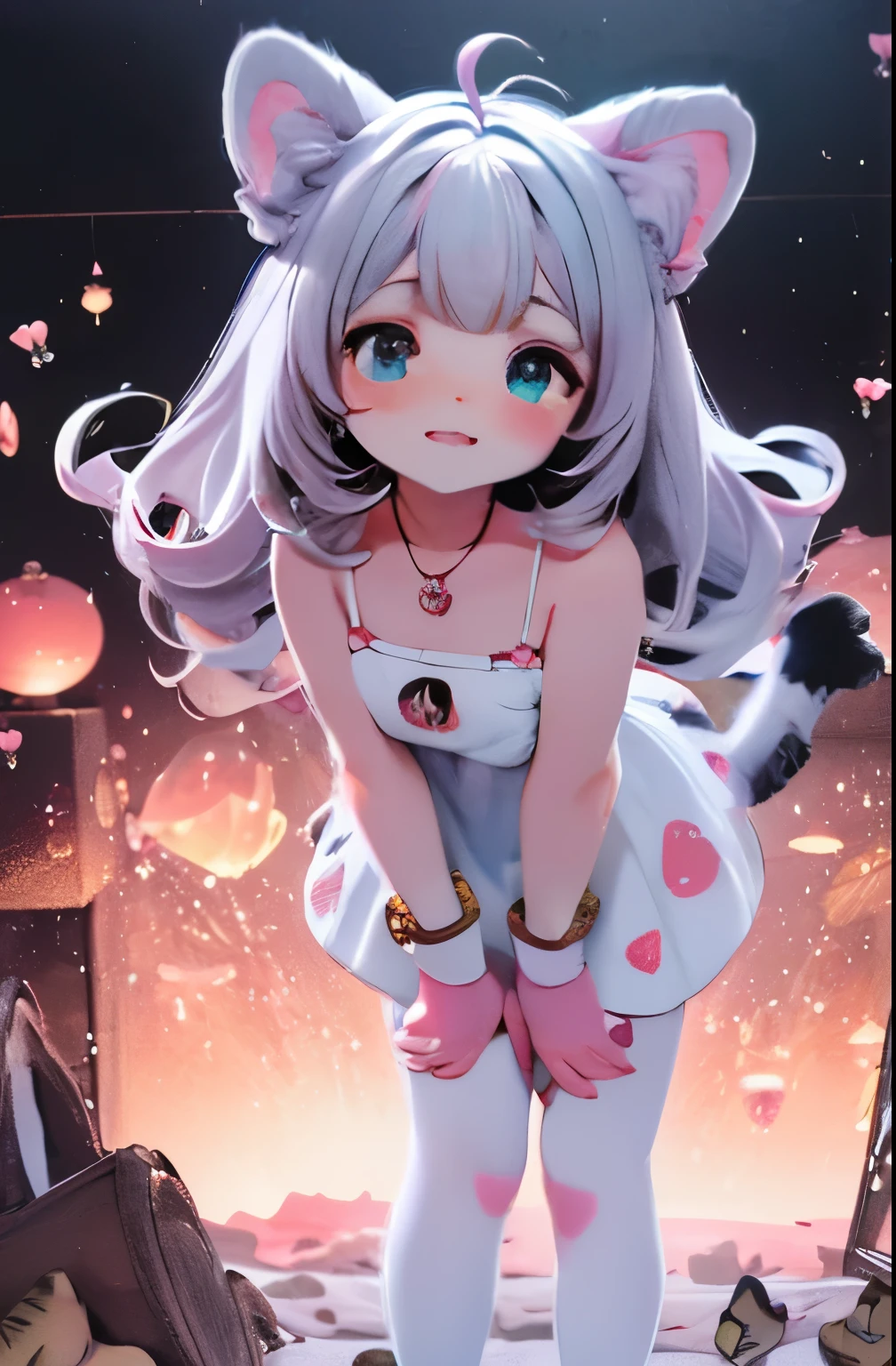 (best quality,4k,8k,highres,masterpiece:1.2),ultra-detailed,(realistic,photorealistic,photo-realistic:1.37),((((((girl with adorable cat paws instead of human legs)))))),illustration,soft and fluffy fur,playful and curious expression,strikingly detailed cat paws,trees and flowers in the background,vivid colors,portrait style,colorful lighting, (best quality,highres:1.2),cute neko outfits,playful expressions,girl with cat paws,furry accessories,kawaii style,adorable poses,bright colors,soft and fluffy textures,vivid eyes,smiling lips,cat ears,whiskers,tail,beautiful hair,playful personality,cheerful atmosphere,cartoonish art style,shimmering light, magical glow, Cute neko outfits、Playful expressions、Colorful and vibrant background、Soft and warm lighting、Anime-style portraits、Pastel color tones、Realistic and detailed fur texture、Dynamic and energetic poses、Lively and playful atmosphere、High-resolution and crisp details、Professional art quality、Detailed and expressive cat-like eyes、Whiskers、Fluffy and textured dog ears、Furry paws with cute claws、Adorable and endearing personalities、Framed composition、Artistic brush strokes、Captivating and immersive artwork.