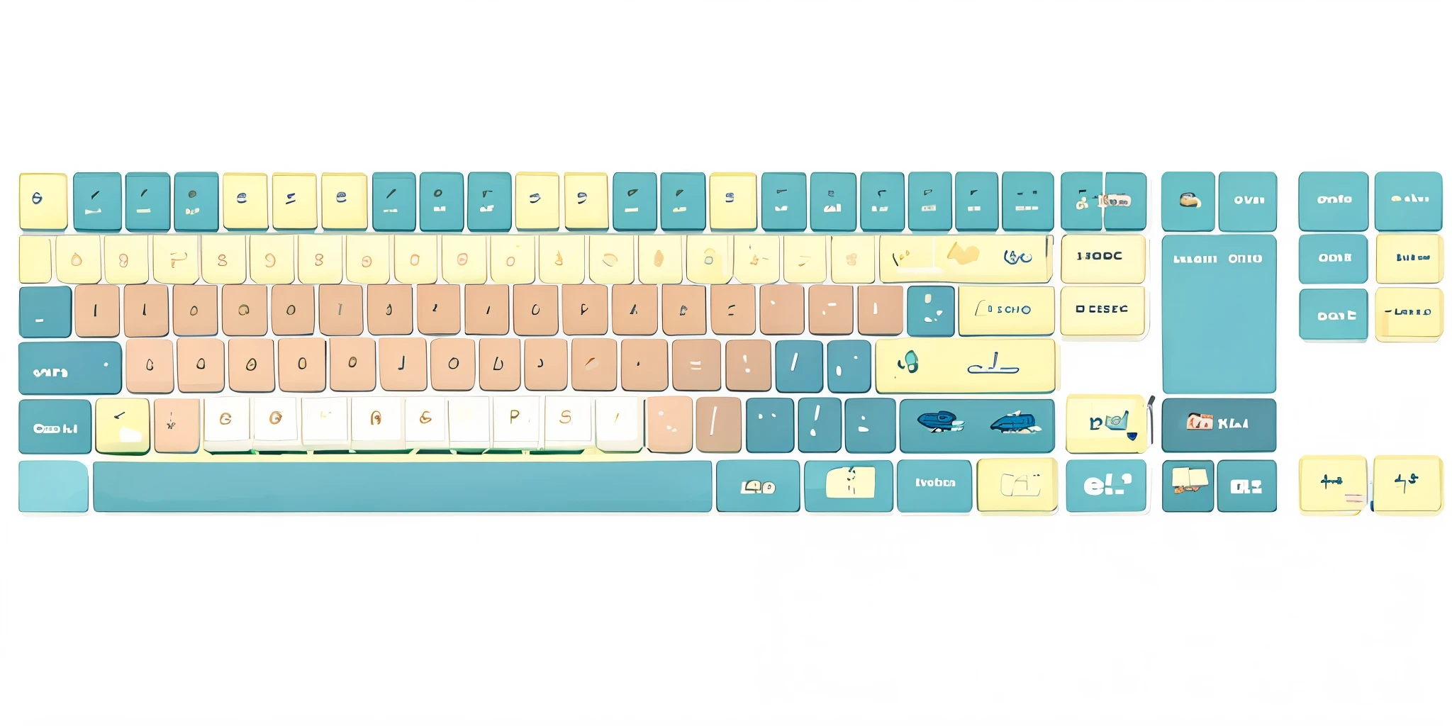 (masterpiece, best quality:1.2), Keycap design, 104 keys, keyboard, graphic design, masterpiece, best quality, best resolution, HD details
