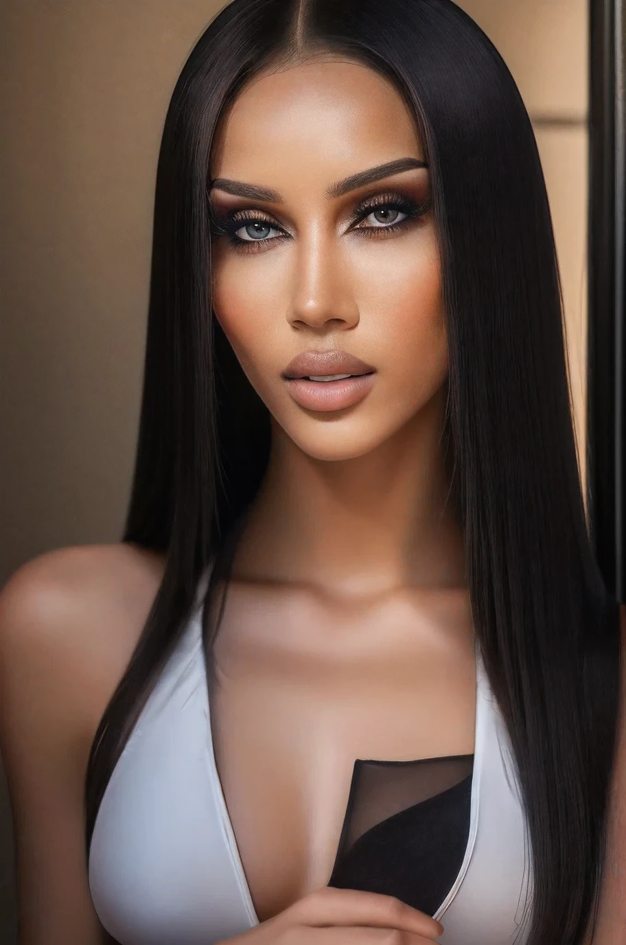 Masterpiece:1.2, best quality), 8K lifelike, (Real picture, complicated details, depth of field), (1 girl, alone), มีรายละเอียดhigh, perfect face, (Skin rejuvenation), thick thighs, wide hips, small waist, high, glossy lips, (in prison cell), ((คุณภาพhighสุด, Sharp focus: 1.2, Beautiful woman with a perfect figure: 1.4, Slender stomach: 1.2, ((cut layers, wet: 1.5, Facial skin and very detailed skin, Detailed eyes, long dark black hair, studio,BDSM,slave, sexy
