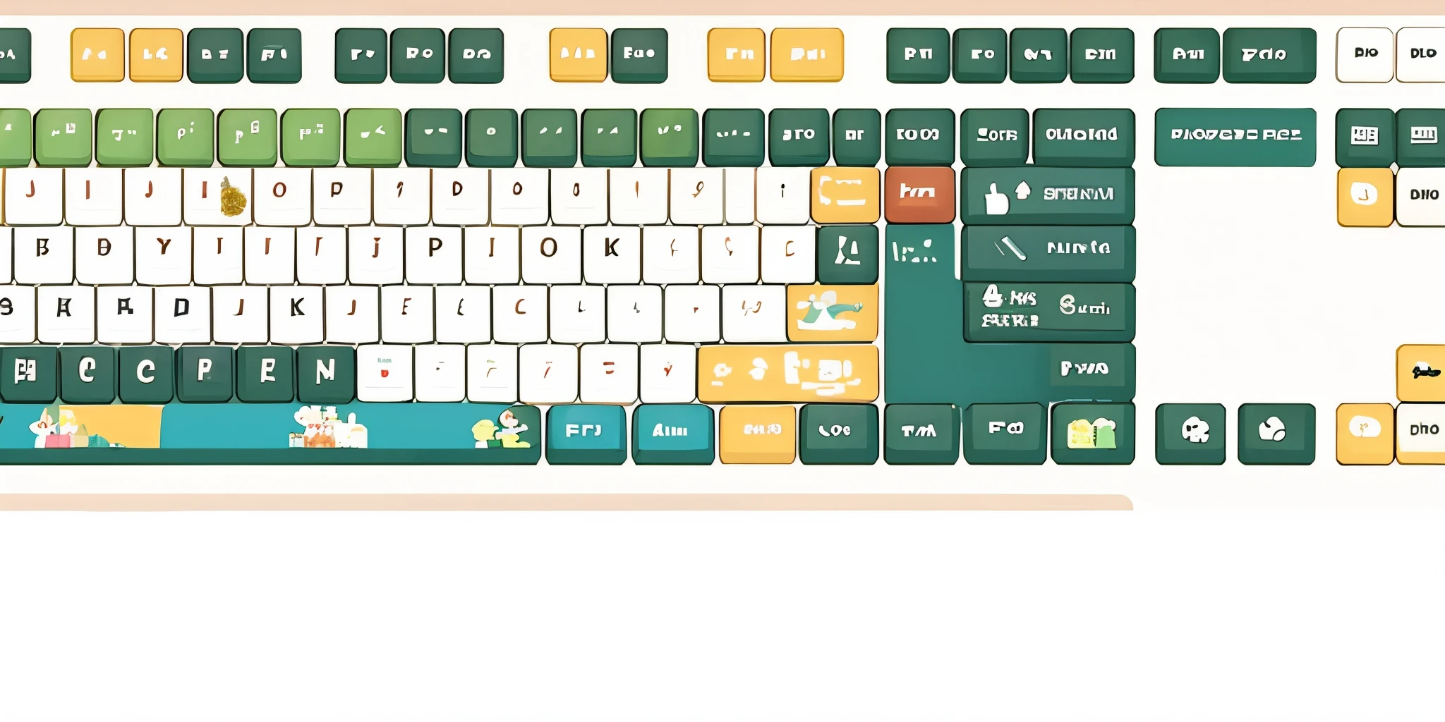 (masterpiece, best quality:1.2), Keycap design, 104 keys, keyboard, graphic design, masterpiece, best quality, best resolution, HD details
