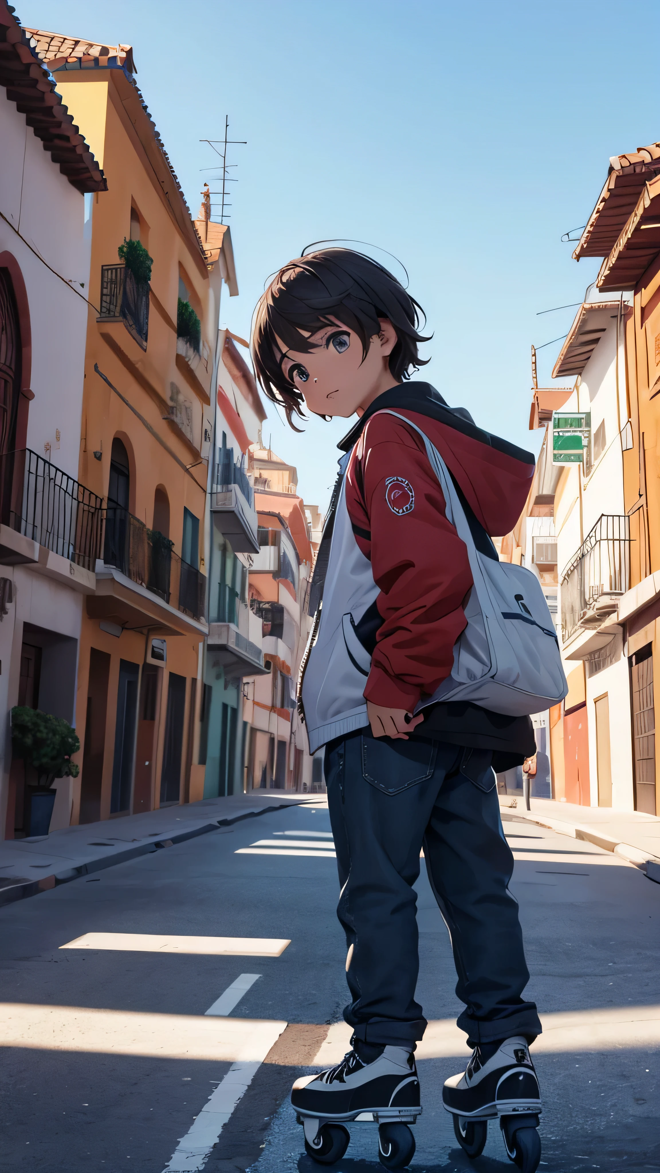Chico mirando el cielo con patines