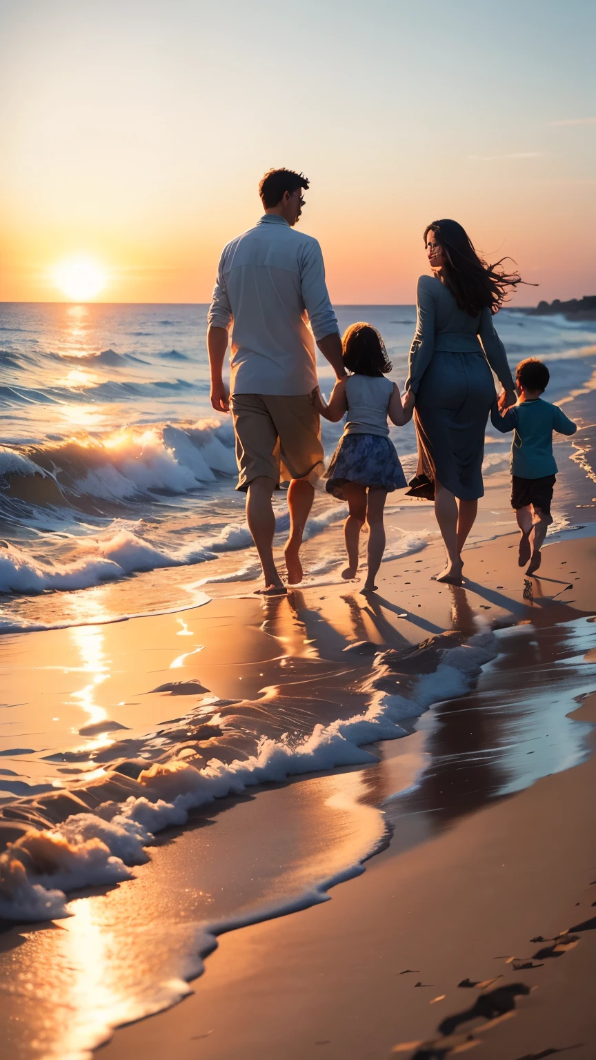 A family of four walks hand in hand on the sandy beach by the sea in the evening towards sunset.、smile


"(setting):(best quality),(masterpiece),(detailed),(ultra detailed),(insanely detailed),(ultra-quality),(highly detailed),(FHD)"
