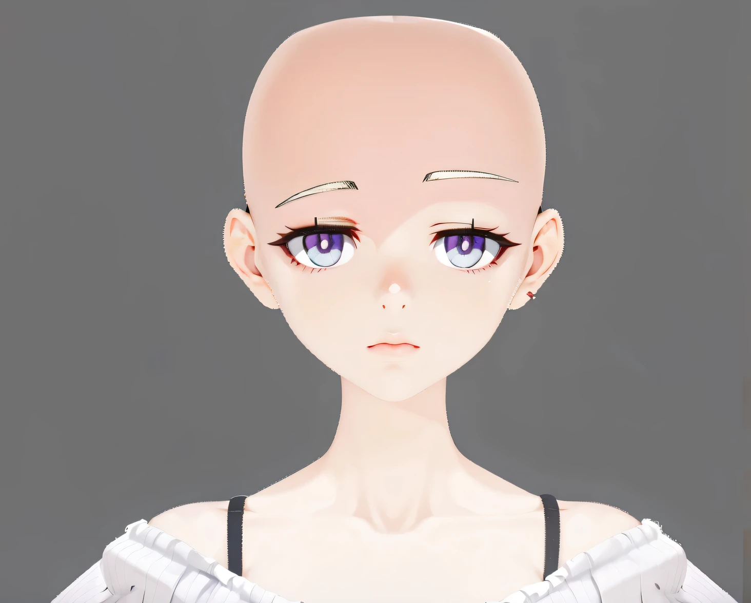 anime girl with purple eyes and a bald head, detailed anime soft face, semi realistic anime, high detailed face anime, anime styled 3d, anime highly detailed, with very highly detailed face, realistic young anime girl, realistic anime face, made with anime painter studio, semi - realistic anime, render of a cute 3d anime girl, realistic anime 3 d style
