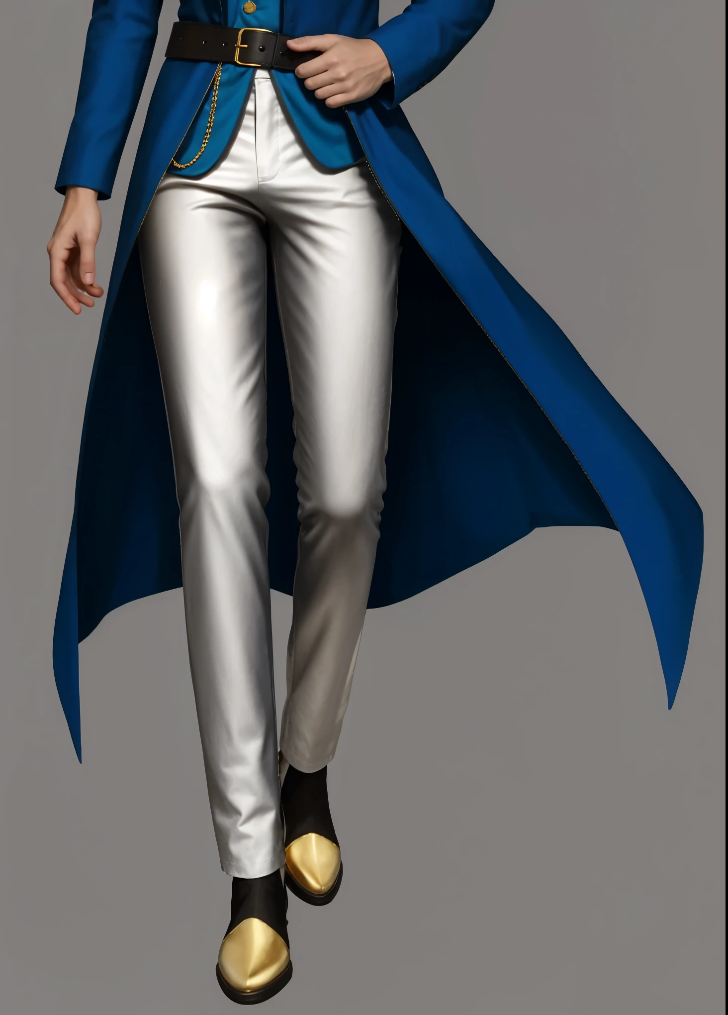 reference sheet: 1.8, great details, high quality, masterful work, Tall Boy, Beautiful face, длинные White pants, art, (masterpiece, A high resolution, high quality: 1.2), complex parts, cinematic lighting, clear focus, depth of field, blue coats, White pants, black shoes with gold toe, Gold Elements, brunette, an aristocrat, Gold shoulder straps