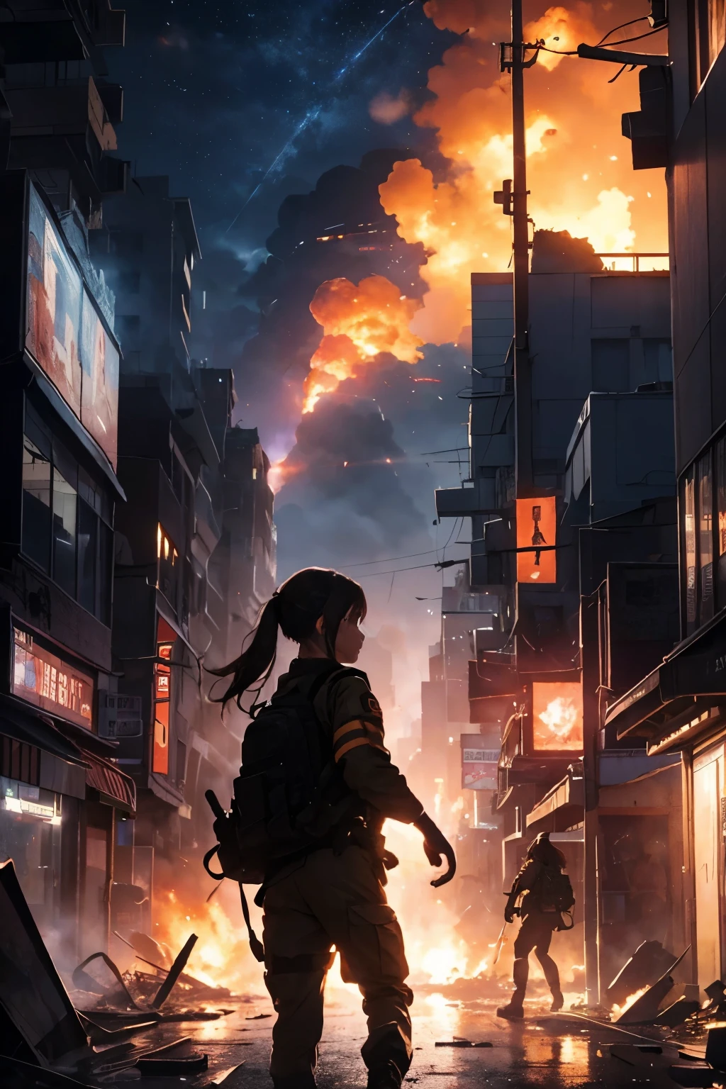 (Vista :1.5)- Many people, confused and frightened, people with frightened and uneasy expressions on their faces, (Fire :1.5), (Smoke :1.5), best picture quality, facial detail, depth of field, medium size, (Running crowd :1.5)

Fire scene, foreground light