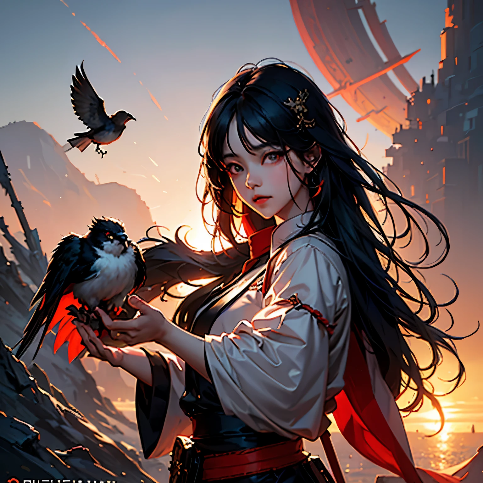 there is a boy with a bird in his hand, by Yang J, artwork in the style of guweiz, guweiz on artstation pixiv, guweiz on pixiv artstation, guweiz, from arknights, young shadow mage male, by Zeng Jing, by Li Song, trending on artstation pixiv, by Victor Wang