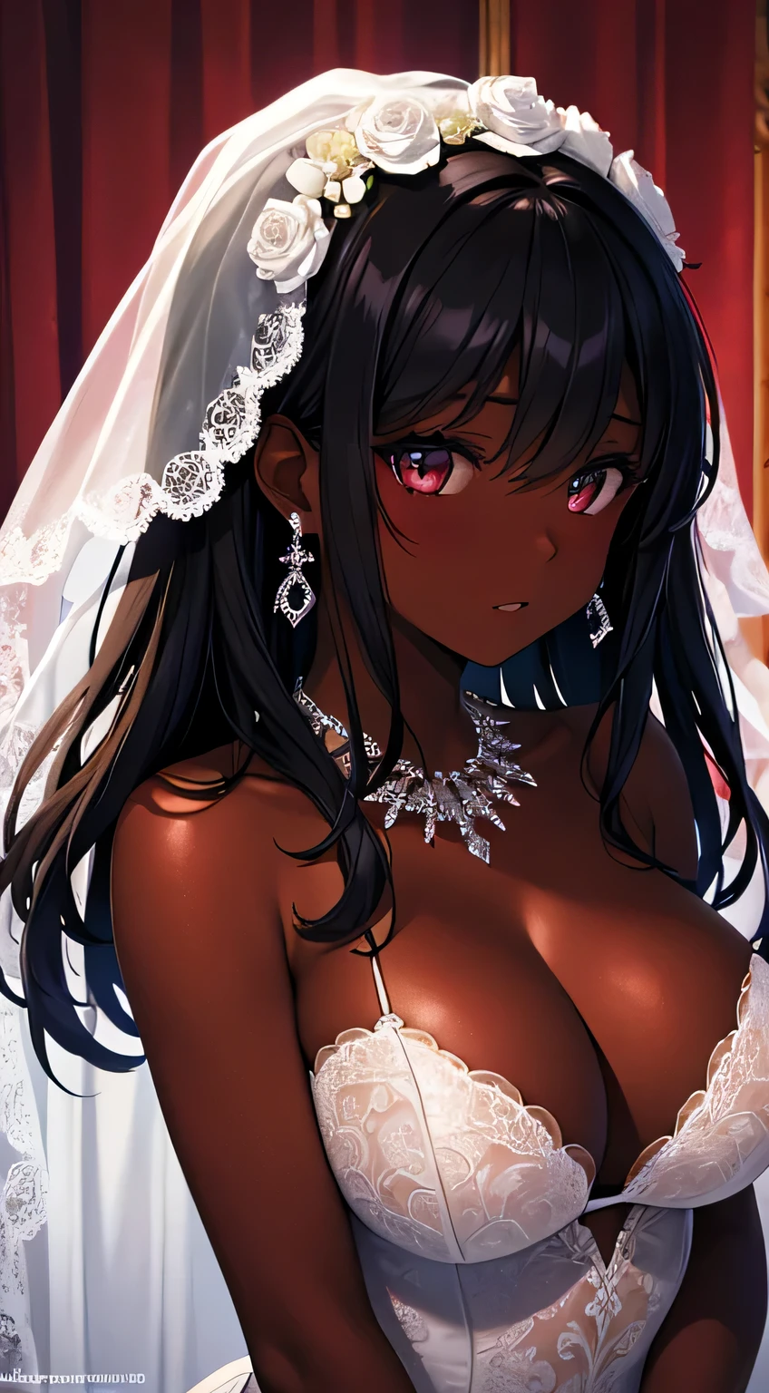Ultra qualidade,Melhor qualidade,High definition,1 mulher, sozinho, Mulher de pele escura, cabelo preto, pele escura, seios grandes, sensual, casamento dress costume, casamento, retrato, joia, parted lips, olhos escuros, brincos, procurando o espectador, fundo do parque com flores rosas,seios enormes, pequena amostra, sensual, pele de azeitona, pele escura, segurando seios, Papel de parede, Linda noiva sexy,olhos escuros, perfect retrato