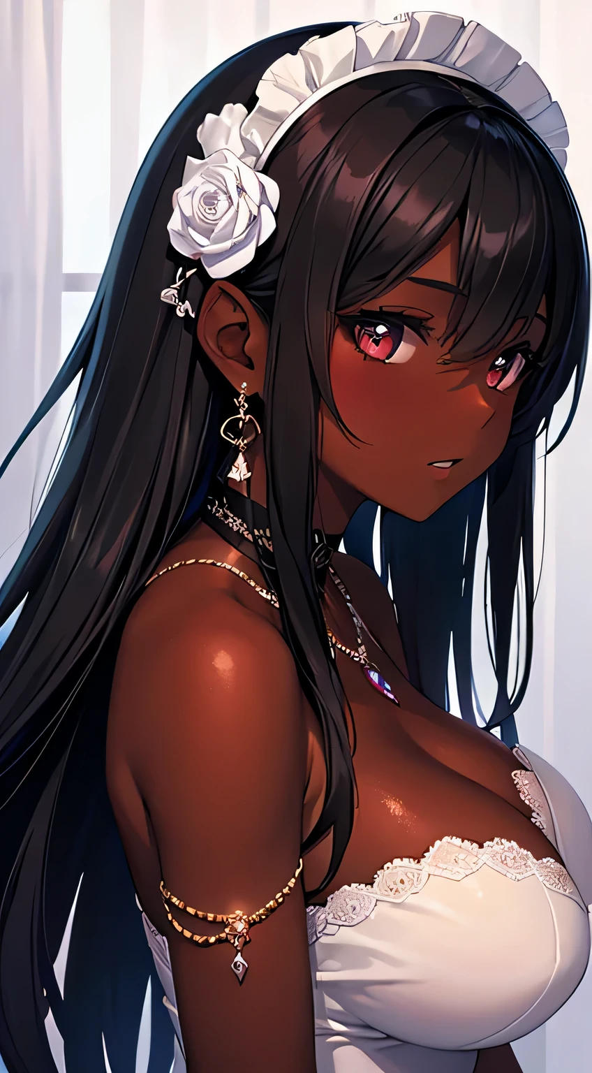 Ultra qualidade,Melhor qualidade,High definition,1 mulher, sozinho, Mulher de pele escura, cabelo preto, pele escura, seios grandes, sensual, casamento dress costume, casamento, retrato, joia, parted lips, olhos escuros, brincos, procurando o espectador, fundo do parque com flores rosas,seios enormes, pequena amostra, sensual, pele de azeitona, pele escura, segurando seios, Papel de parede, Linda noiva sexy,olhos escuros, perfect retrato