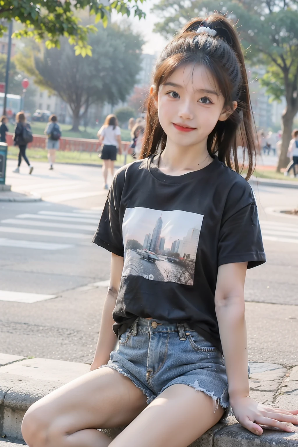 7--old l dressed in shorts and a t-shirt, photography in the park