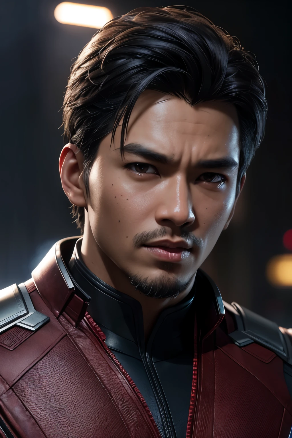 Marvel, young man indonesian, realistically, dynamic lights, old, gray stubble, full shoot, (extremely detailed CG unity 8k wallpaper), trending on ArtStation, trending on CGSociety, High Detail, Sharp focus, dramatic, photorealistic