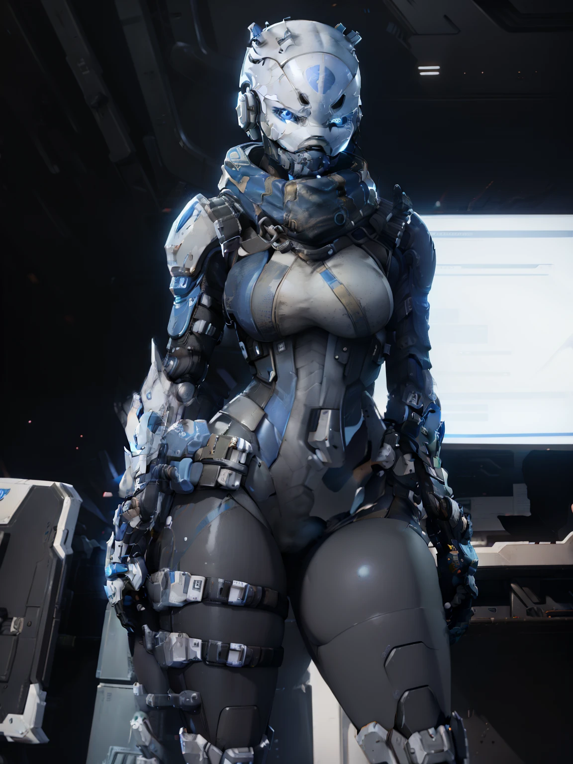 a close up of a woman in a futuristic suit standing in front of a computer, echo from overwatch, from overwatch, diverse cybersuits, sigma female, as an overwatch character, of a beautiful female warframe, as overwatch character, cyber suit, thick smooth warframe thighs, girl in mecha cyber armor, platinum skin, clothed in sci-fi military armor