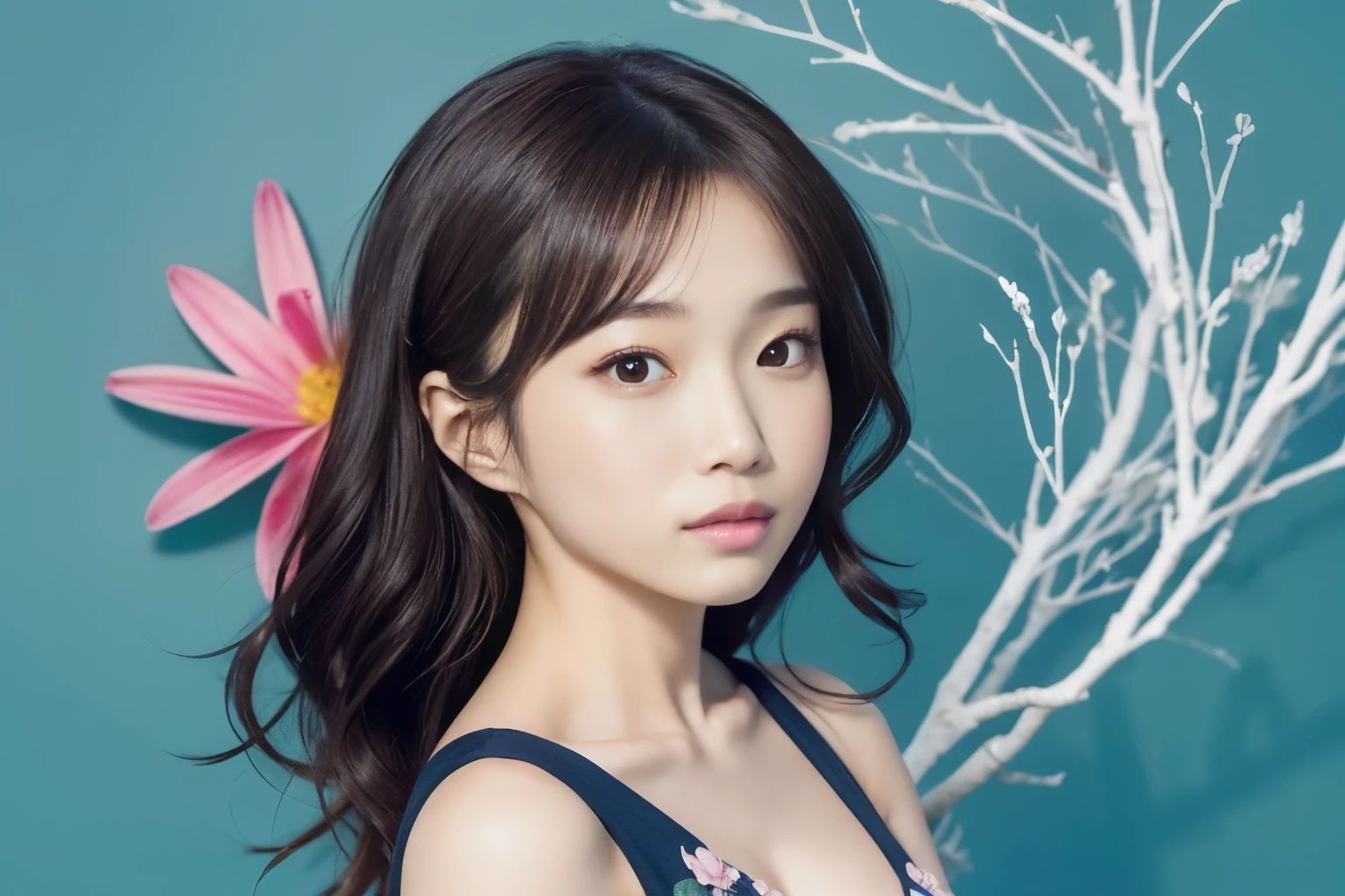 A woman taking a photo with flowers in her hair, cute korean actress, Shin Jin Young, Second time&#39;Tzuyu, official artwork, Hwang Se - Yes, Nam Jae Young, Lee Ji Eun, Lee Ji Eun, Bae Suzy, Park from to, popular korean makeup, Choi Hong Hwa, Inspired by Ma Yuanyu