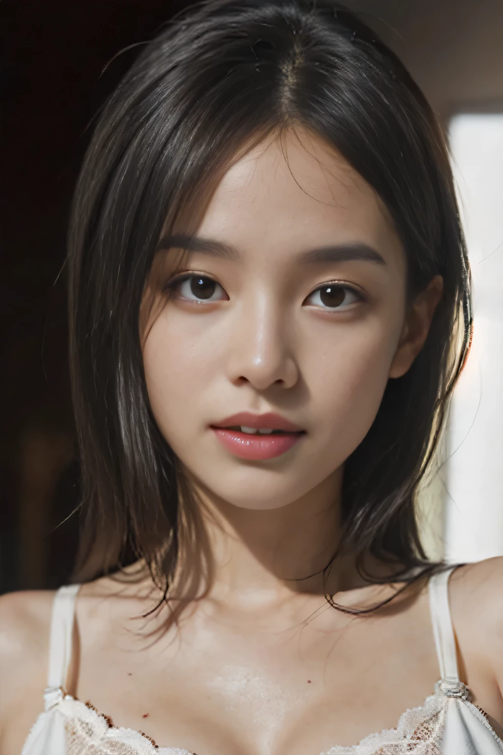 {masterpiece、highest quality}、realistic、(超realistic), (enlightenment), (High resolution), {(8K)},{16k}, (Seems very knowledgeable), (The best enlightenmentns), , (highest quality), (Seems super knowledgeable), (masterpiece), (wallpaper),
break, ,{{upper body close-up}},,,alone,{{{white lace bra:See-through}}},ultimate beautiful girl::、{|thin and white teeth},(beautiful and intelligent eyes:double eyes),{{plump face}},(knowledgeable face),,{perfect teeth},{{lip gloss}},{{white background}}
