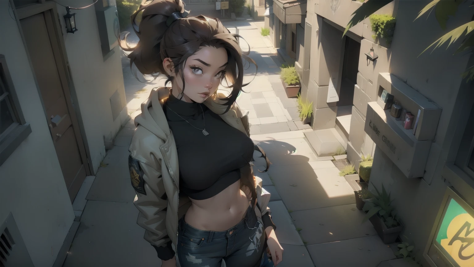 (masterpiece, best quality:1.4),  (modern days), (cowboy shot), 1girl, solo, pov, sfw,

stunning girlfriend, (standing:1.1), dynamic pose, (white oversized sweater, knit sweater:1.4), (tight yoga pants, dark grey yoga pants:1.4), (short navy blue jacket, denim jacket:1.4), long blonde hair, swept bangs, heart shaped face, elegant face, beautiful face, highly detailed face, highly detailed skin, skin pores, subsurface scattering, (detailed blue eyes), realistic pupils, large breast, loving smile, looking at viewer, full face blush, full lips, holding a single coffee cup, centered,

coffee shop in background, city street, sunny day, wind, detailed background, depth of field, atmospheric perspective, volumetric lighting, sharp focus,

absurdres, realistic proportions, good anatomy, (realistic, hyperrealistic:1.4), 16k hdr,