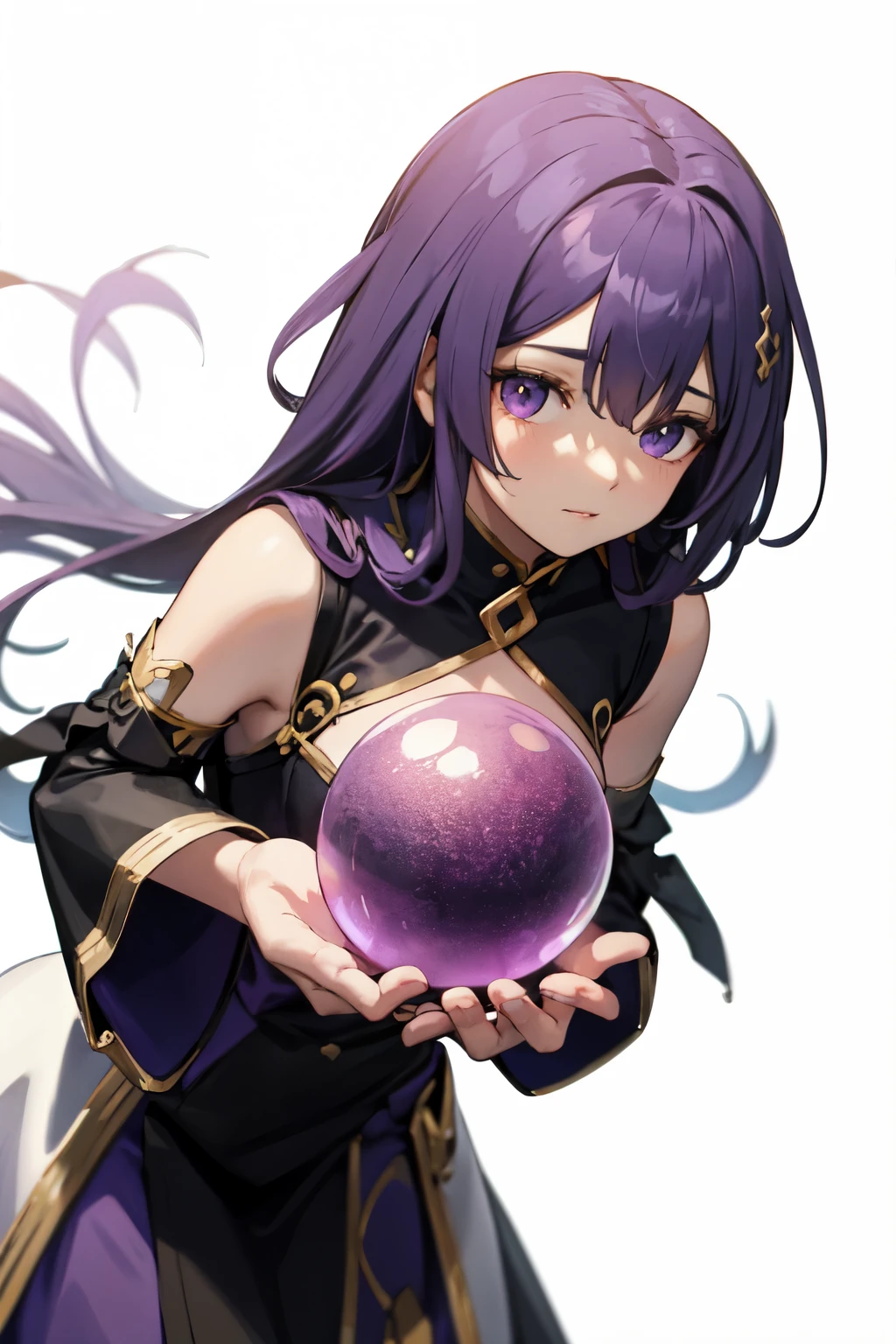 Prophet，Holding purple crystal ball in hand，Infused with magic，pure white background