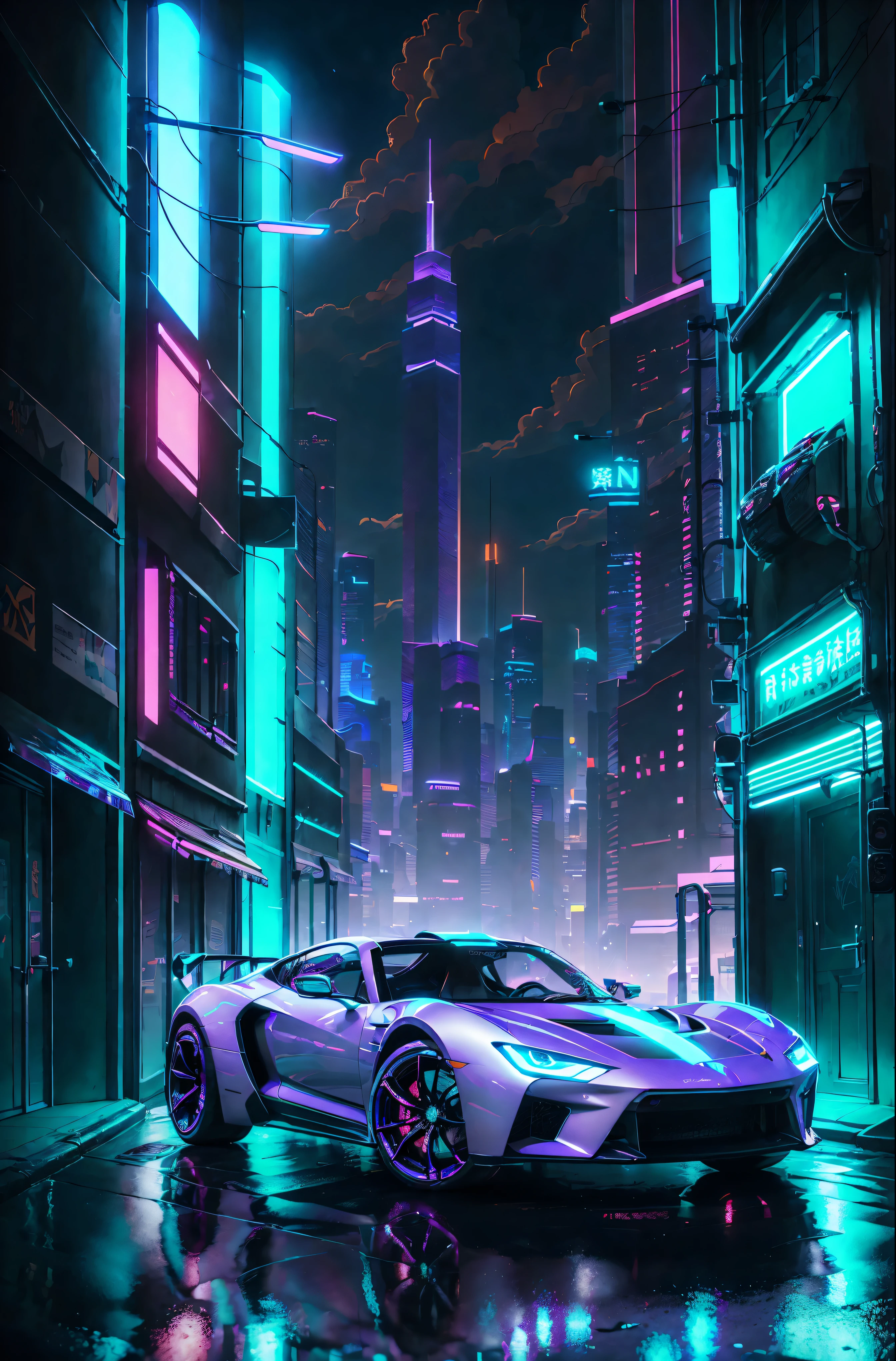 (1 transparent sports car on a gorgeous city street),Color transparent plastic,cyberpunk characters,industrial design,Smooth design,Sophisticated body structure,clean,(((Transparent visual impact))),(((Brilliant neon lights))),White background,Surrealism,ultra high definition,high detail,best quality,4K