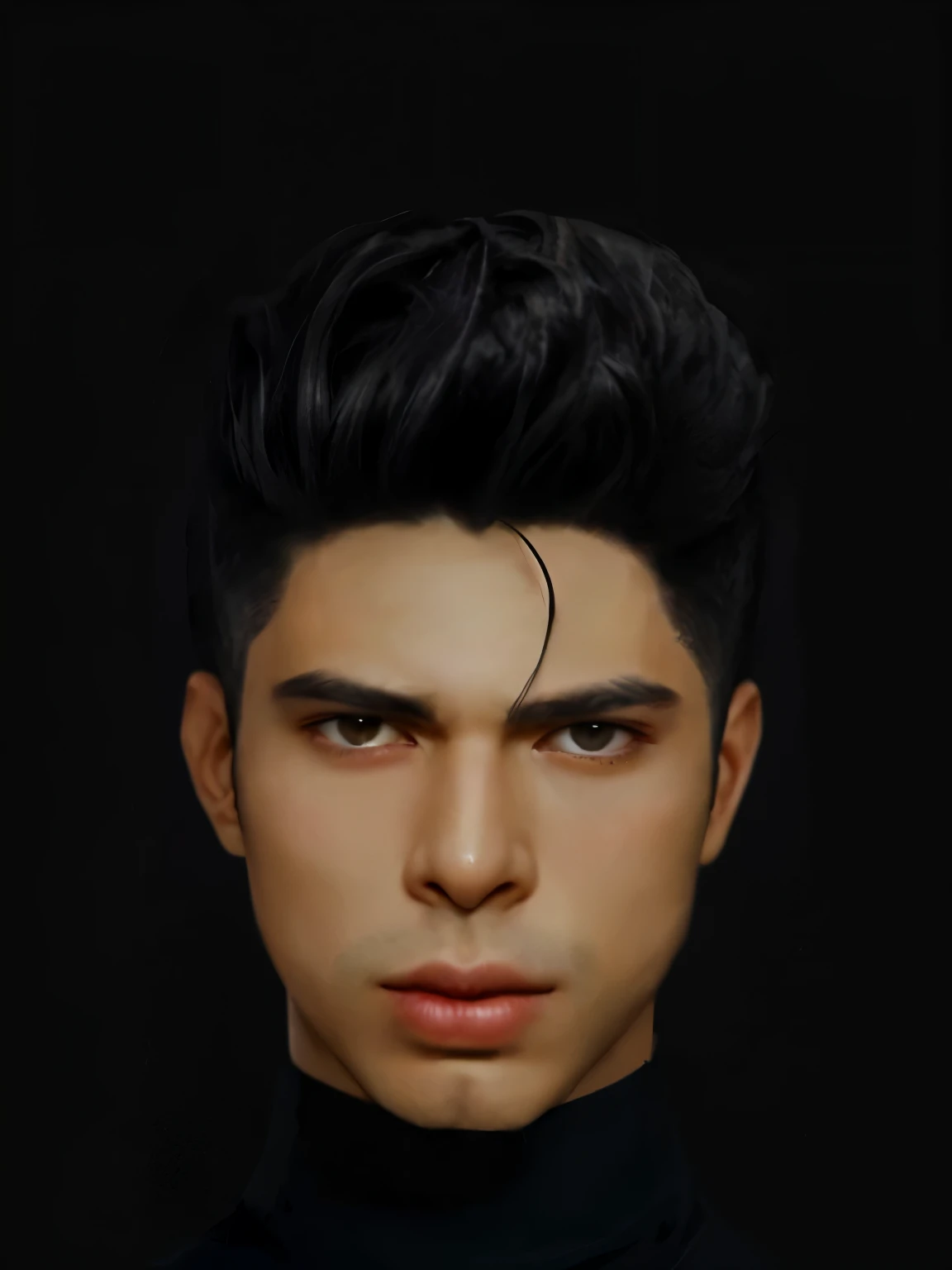 A handsome 25-year-old boy, his face is slender, his hair is black and he has a beautiful topknot, face.