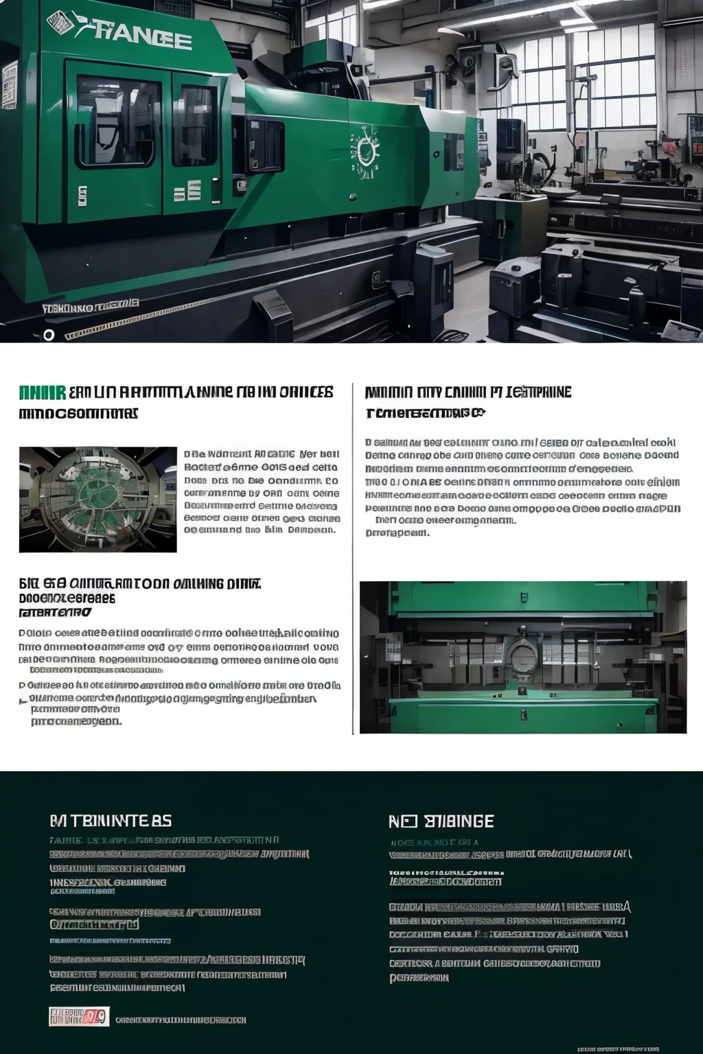 imagine a brochure for offering 02 days training on CNC machines, the background should be mixture of CNC G code and gears, it shows that some highly skilled professionals will give training on CNC lathe and CNC Milling Center, color scheme should be Pakistani Flag green color not moon and star, space should be left to add details of training features and schedule and charges etc
