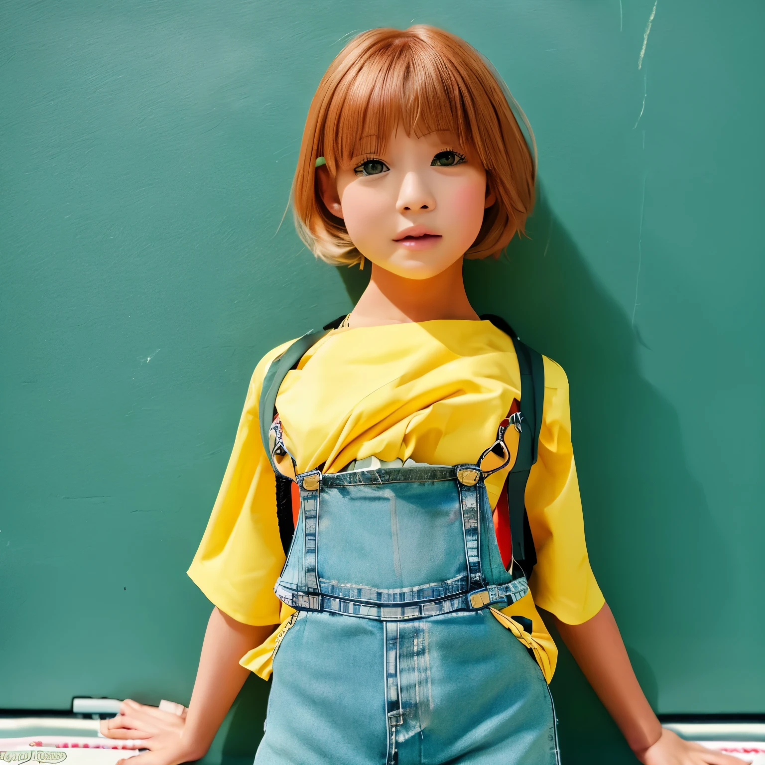 {{{misty (pokemon)}}}, masterpiece, denim shorts, short hair, orange hair, yellow shirt, red suspenders, green eyes, side pony, navel baring, nsfw, vaginal,sex, girl on top,