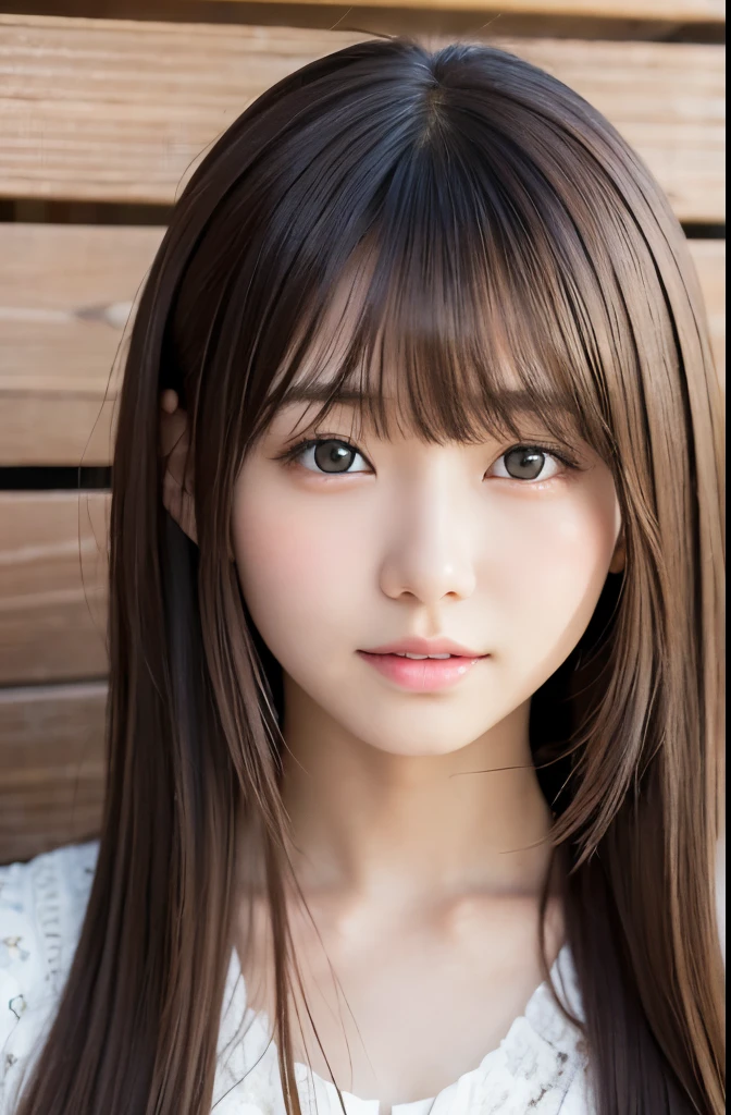 realistic pictures　4K high quality　Yuna Taira　Japan girl at 　beautiful girl　long straight hair　With bangs　glossy lips　upper lip is plump　Rustic feel　attractive and beautiful girl。
