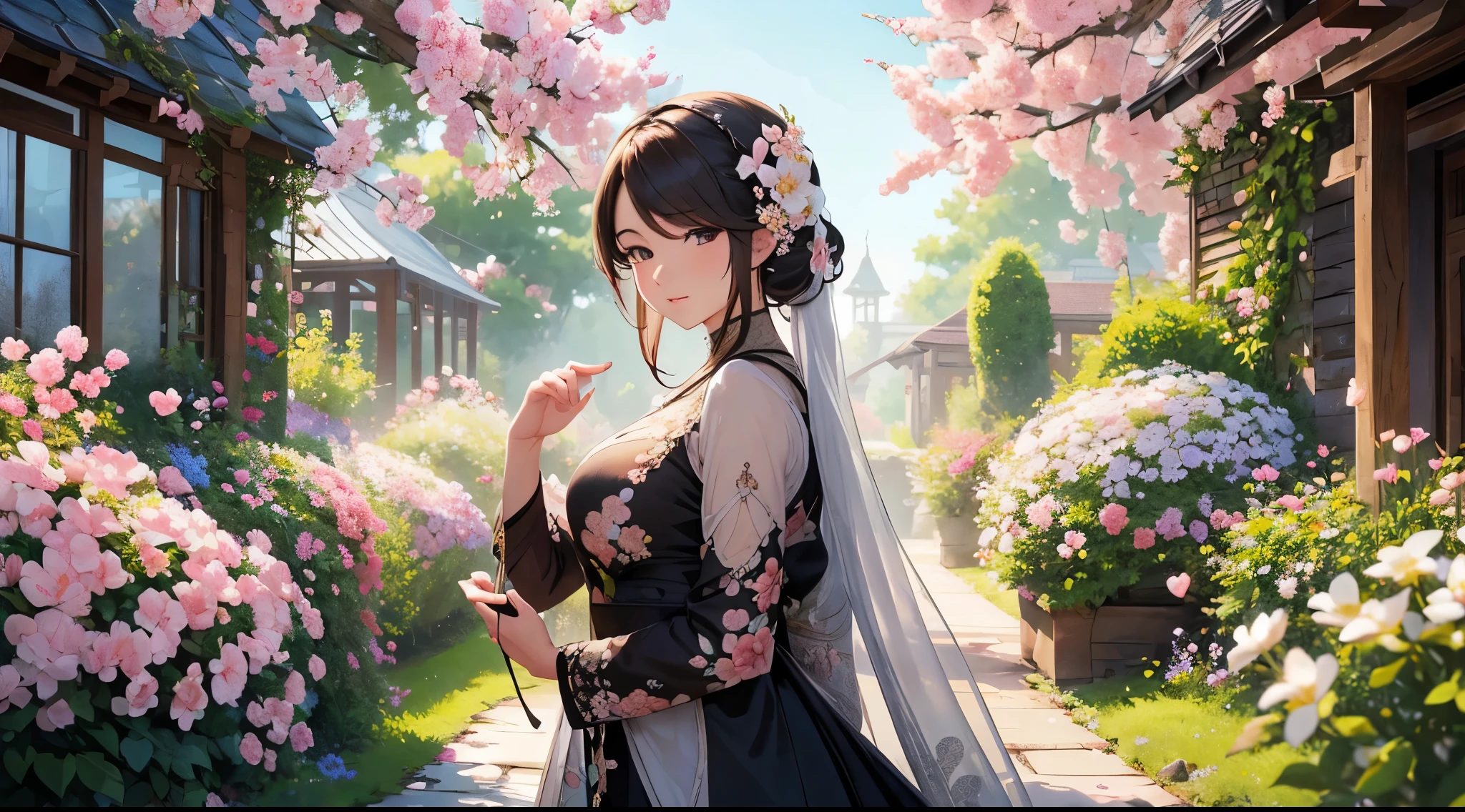 beautiful blossom flowers garden, beautiful blossom flowers, ((best quality)), ((masterpiece)), (detailed), (ultra detailed),