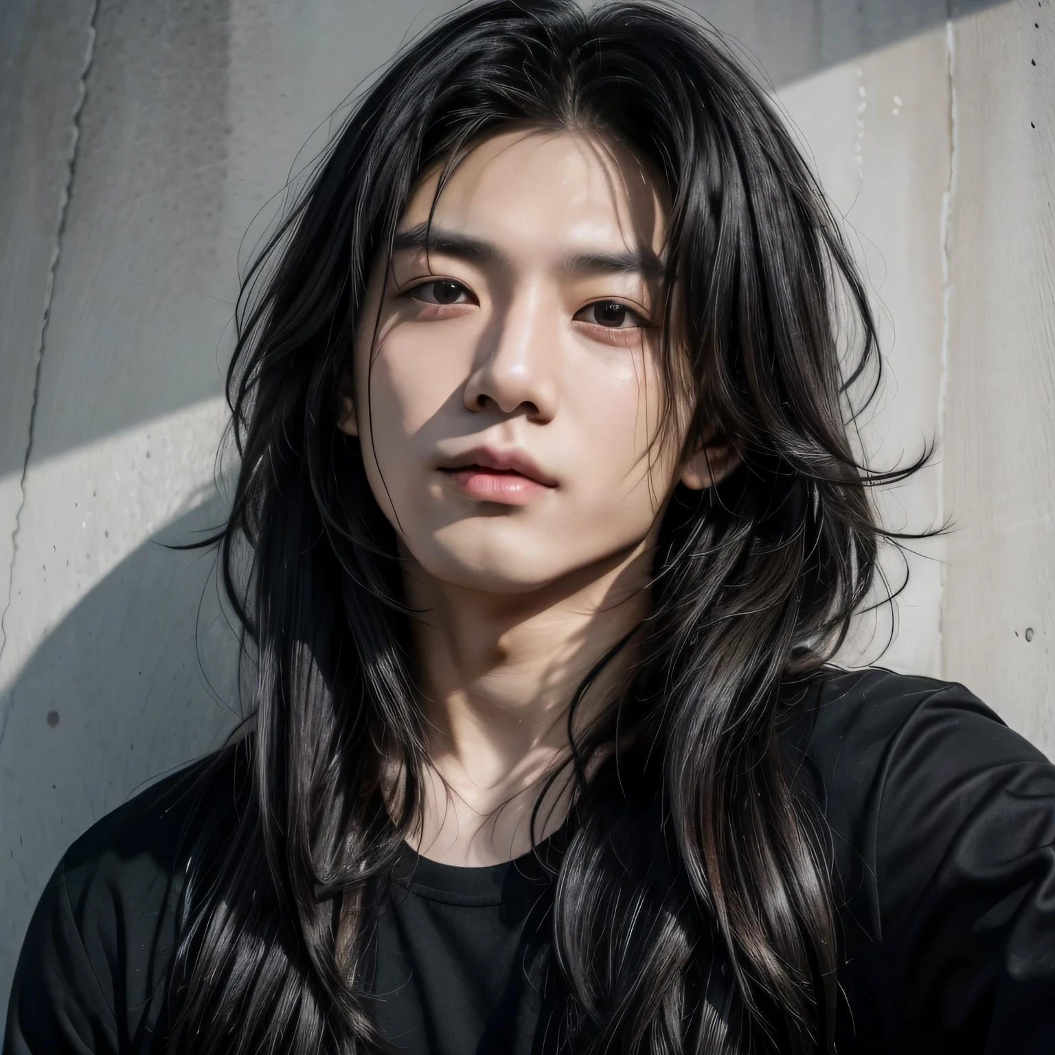Handsome man, long black hair