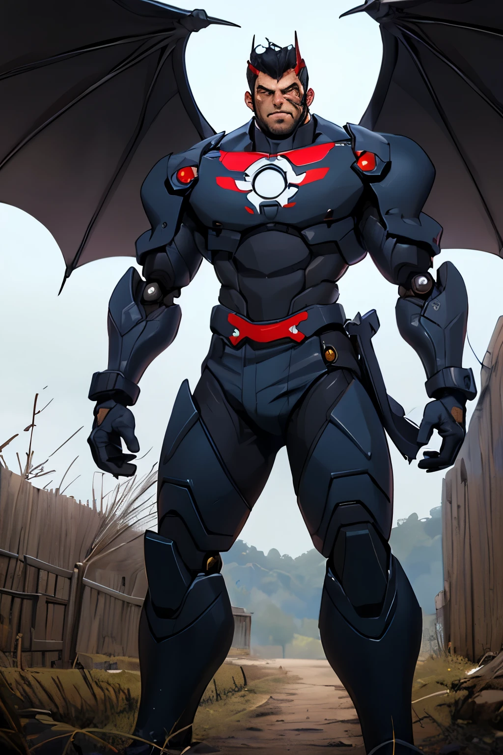 lobo hambriento,ojos rojos,3x3 eyes,mecha danshi,obra maestra,Mejor calidad,oscuridad,Campo de batalla,muscular male,profundidad de campo,desordenado