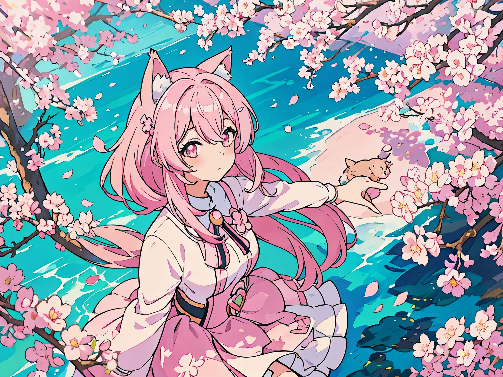 anime girl with pink hair and cat ears in front of a cherry tree, anime moe artstyle, anime artstyle, anime style portrait, sakura petals around her, high quality anime artstyle, beautiful anime portrait, pretty anime girl, anime art style, anime style 4 k, cute anime girl, beautiful anime art style, cute anime girl portrait, beautiful anime girl