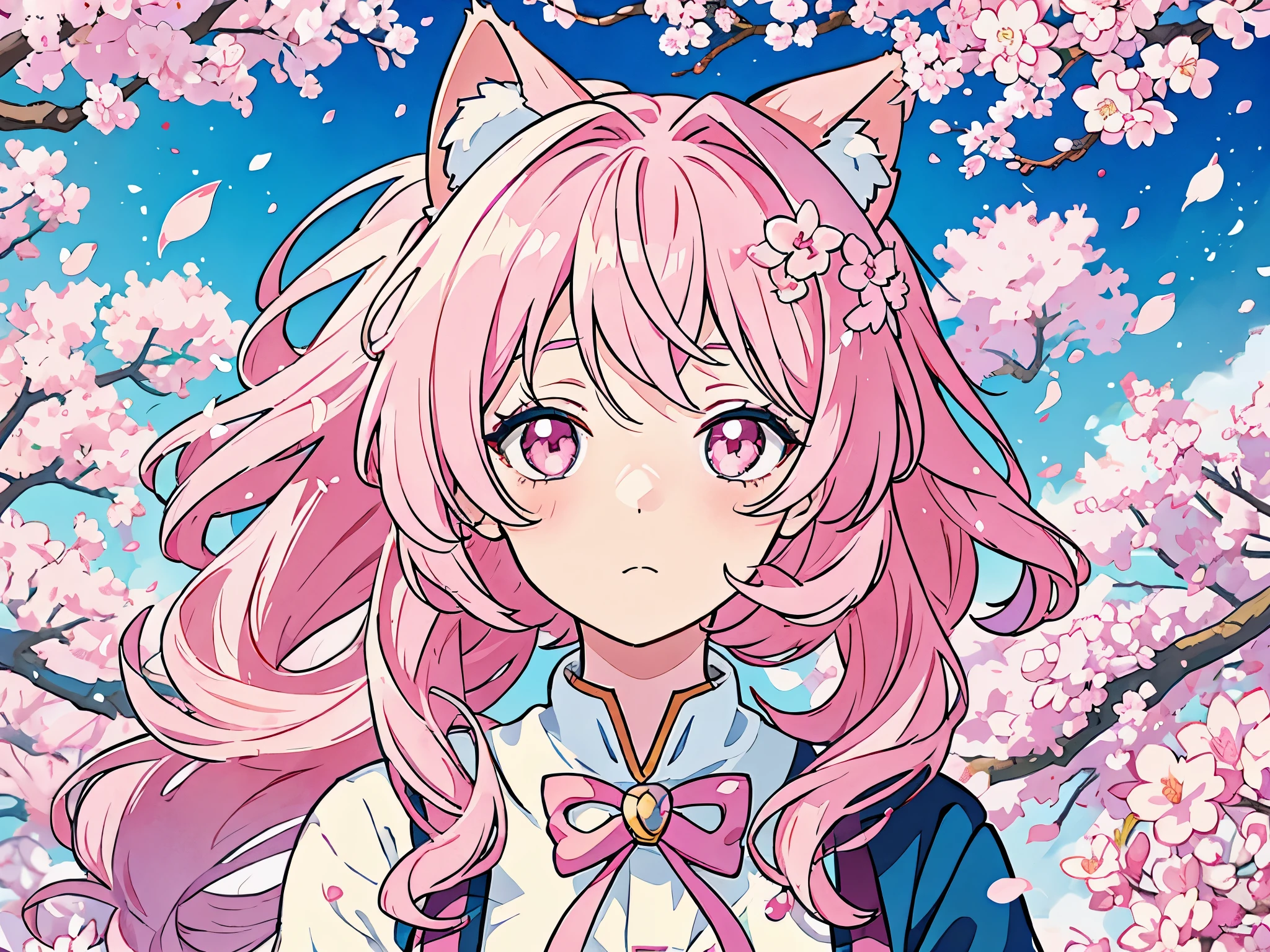 anime girl with pink hair and cat ears in front of a cherry tree, anime moe artstyle, anime artstyle, anime style portrait, sakura petals around her, high quality anime artstyle, beautiful anime portrait, pretty anime girl, anime art style, anime style 4 k, cute anime girl, beautiful anime art style, cute anime girl portrait, beautiful anime girl