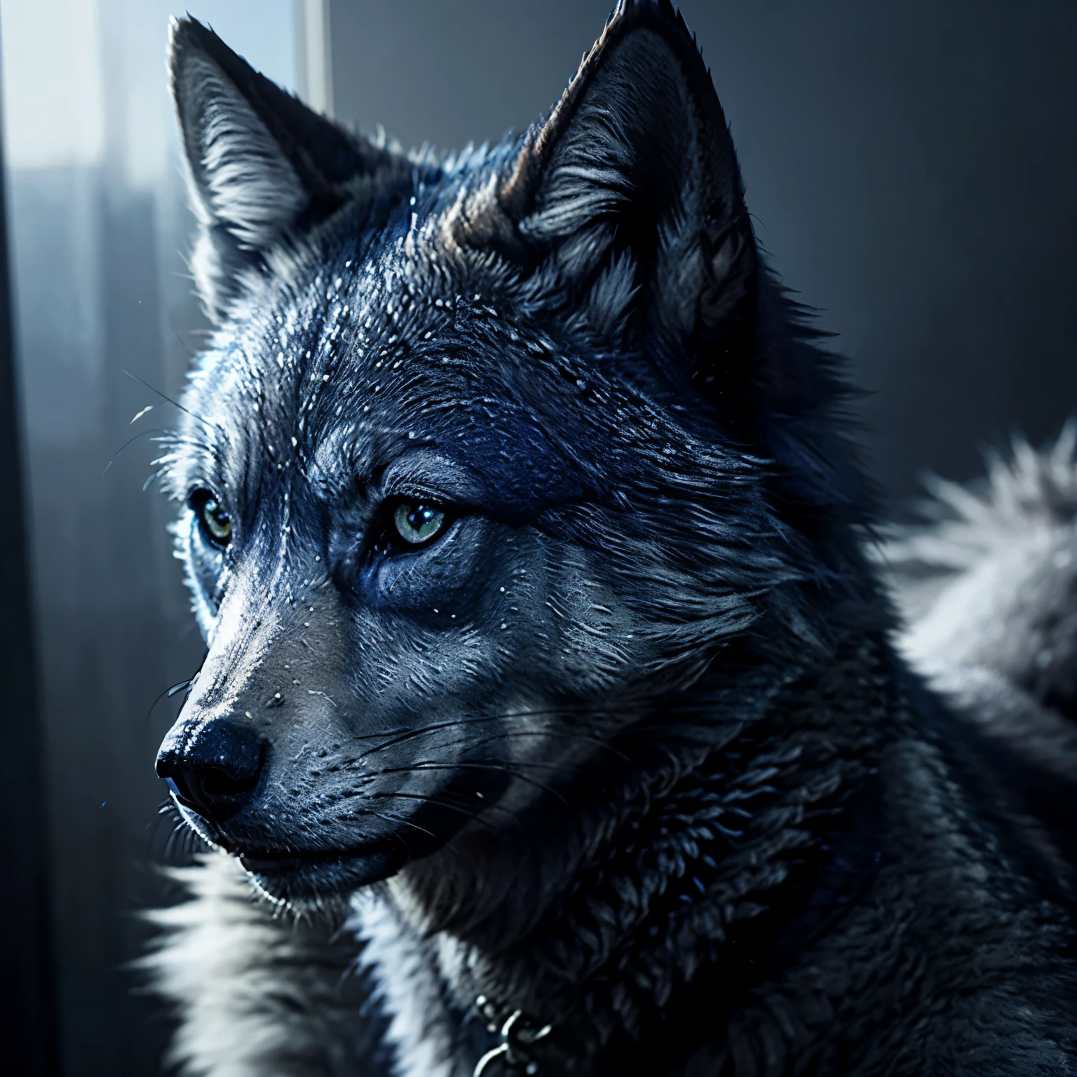 a blue wolf in digital art style with blue details