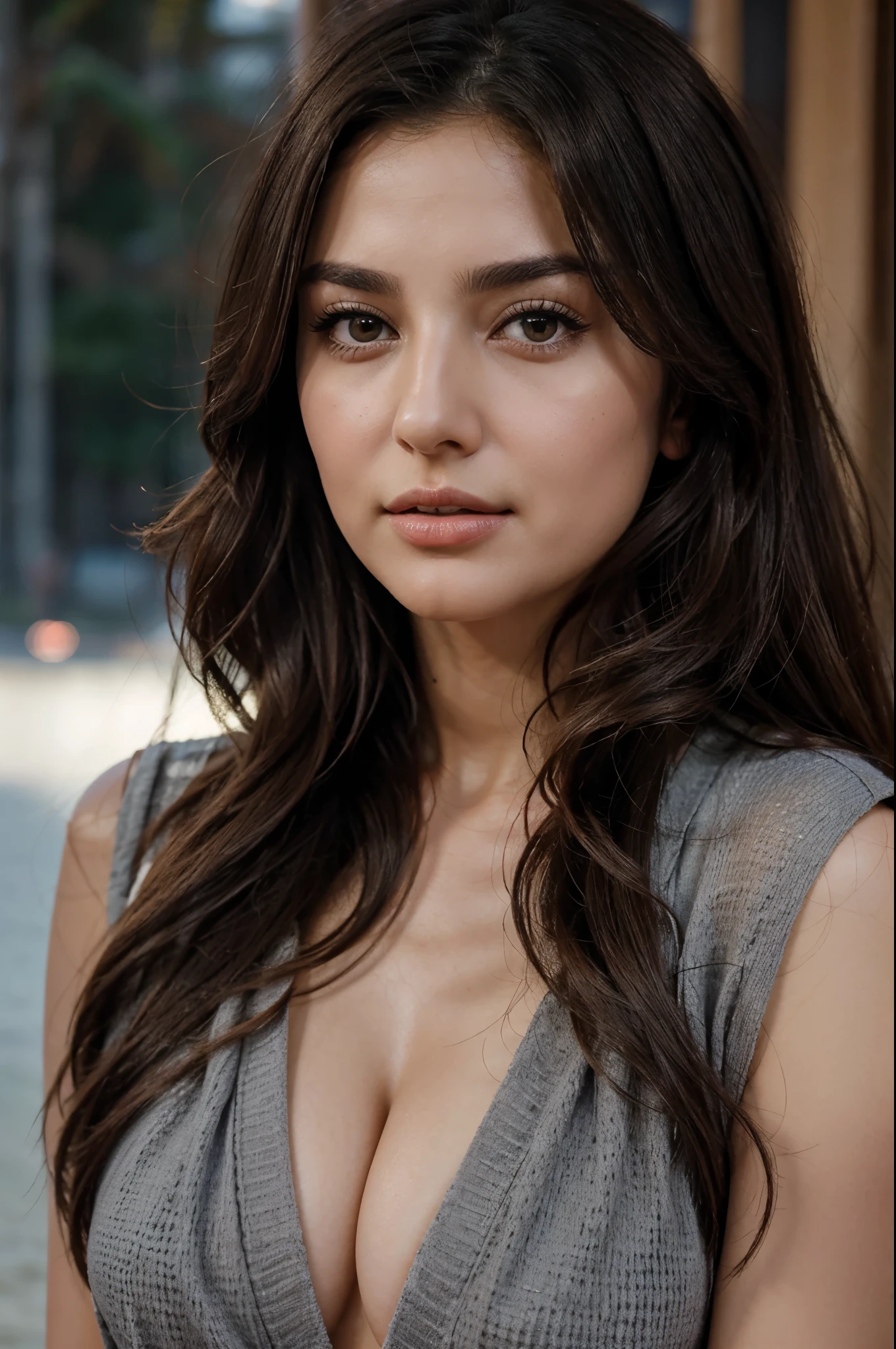 Sweet expression, (8k, RAW photo, photorealistic:1.25) ,( lip gloss, eyelashes, glossy face, shiny skin, best quality, super high resolution , depth of field, chromatic aberration, caustics, wide light, natural shadows, sexy model) looking at viewer with serenity and goddess-like bliss, full body, big breasts, white t-shirt, blue skinny jeans, city, streets, neon lights, nighttime