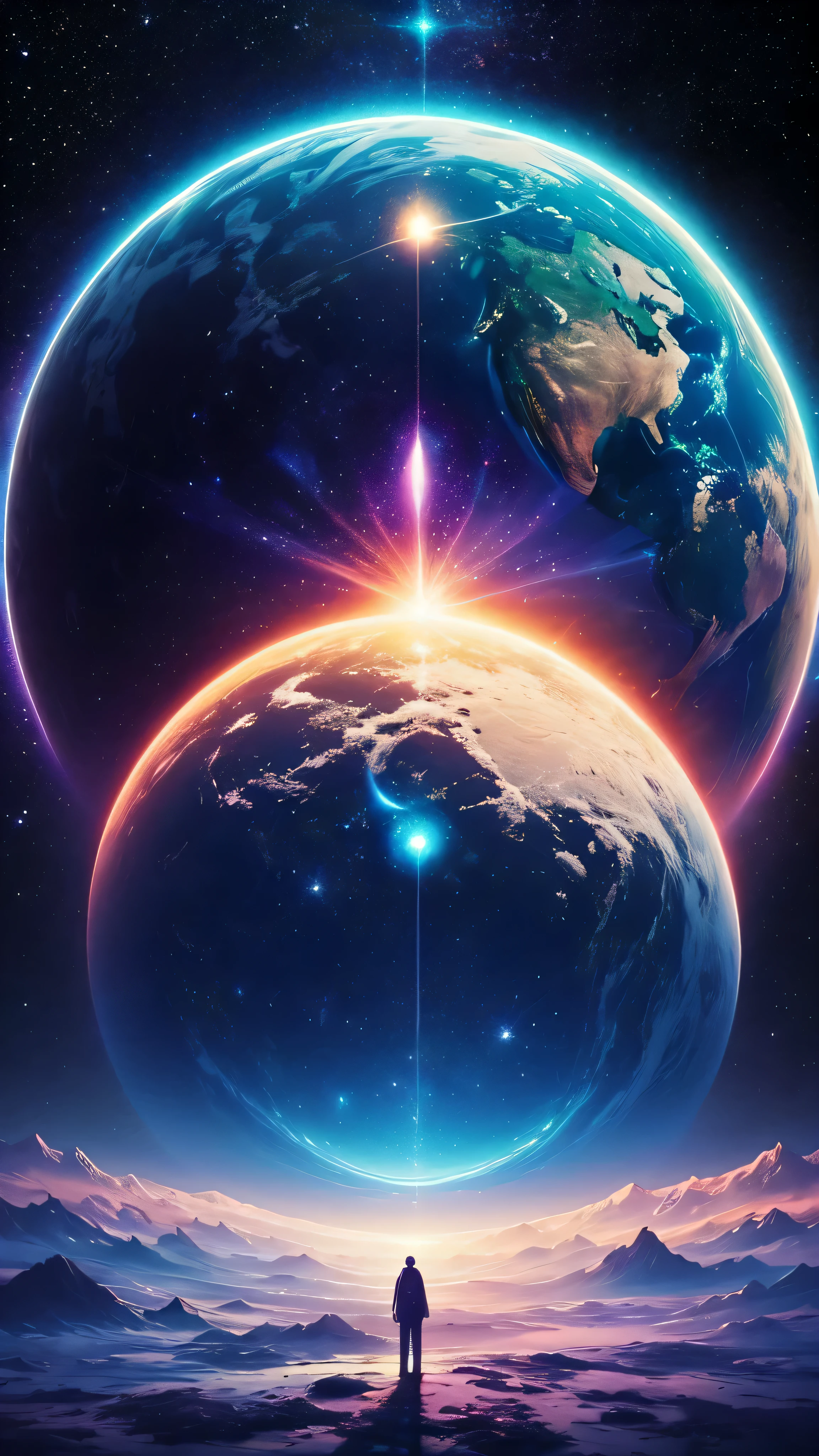 Create a unique painting, inspired by “Celestial Dreams”.,&#39;, that combines cosmic images and dreamy landscapes into a surreal masterpiece, symmetrisch, Planet, Trend auf Instagram, etwas Fremdes