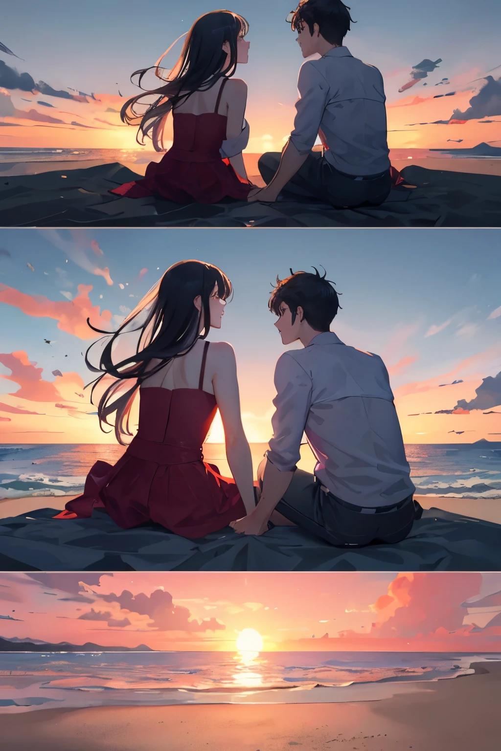 You could make an image of a couple together watching the sunset on the beach but with everything animated and with very striking colors that represent love. Lastly, the couple should be sitting with the background but the couple should not be seen much, but rather more like the furthest background