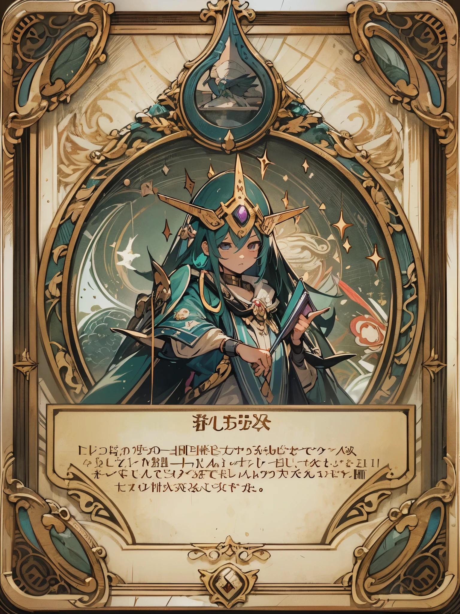 Illustration frame for card,card decoration,The upper part is an illustration frame,The lower part is the effect text box,Thin border,Leave the space for illustrations blank。antique style,Modern minimalist style,full of mystery,brown,Purple,UI design for Magic cards,UI design suitable for Yu-Gi-Oh card,HD,4k。