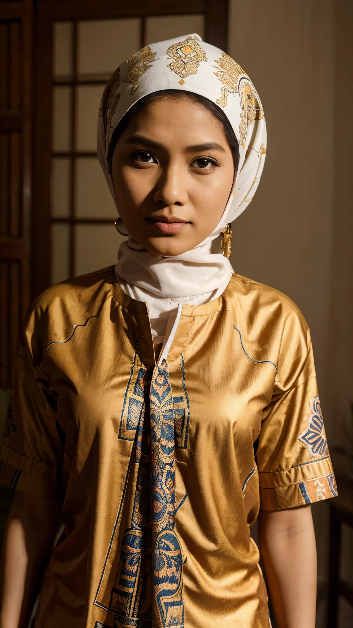 Lima orang keluarga, terdiri dari ayah, ibu, dan tiga anak, berfoto dengan pakaian batik khas Minangkabau. Ayah berusia 50 tahun dengan rambut tipis rapi. Ibu berusia 45 tahun, berhijab serasi dengan pakaian Batik Khas Minangkabau. Dua anak laki-laki berusia 25 memakai baju Batik Khas Minangkabau dan 20 tahun memakai baju Batik Khas Minangkabau memiliki rambut tipis rapi, sedangkan anak perempuan berusia 23 tahun berhijab Dengan menggunakan baju Batik Khas Minangkabau. Latar Belakang Ukiran kayu jati.