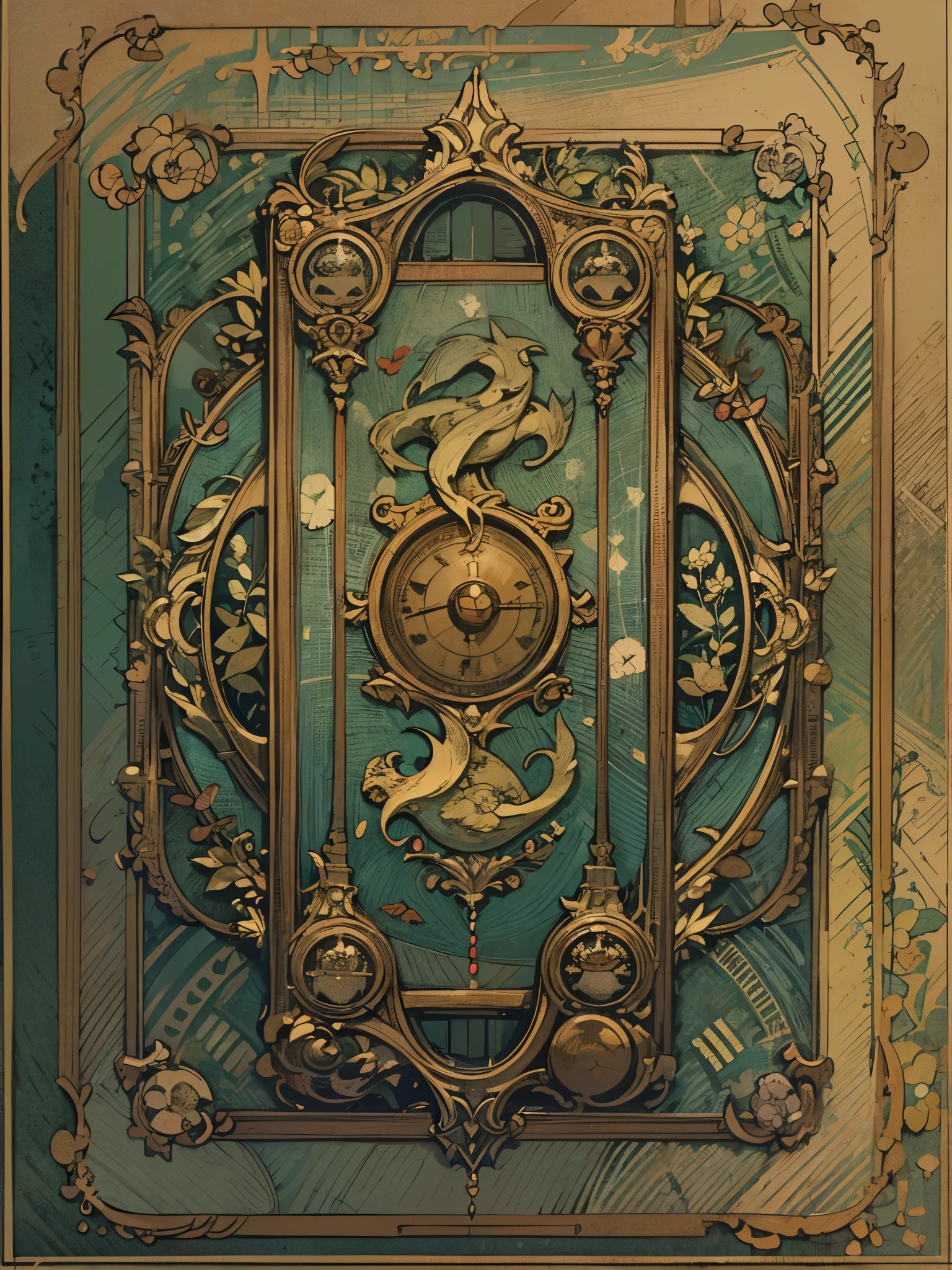 Illustration frame for card，card decoration，Previous 2/3 parts are illustration frames，Next 1/3 parts are effect text boxes，Thin border。antique style，simple style，full of mystery，brown，Purple，UI design for Magic cards，UI design suitable for Yu-Gi-Oh card，HD，4k。