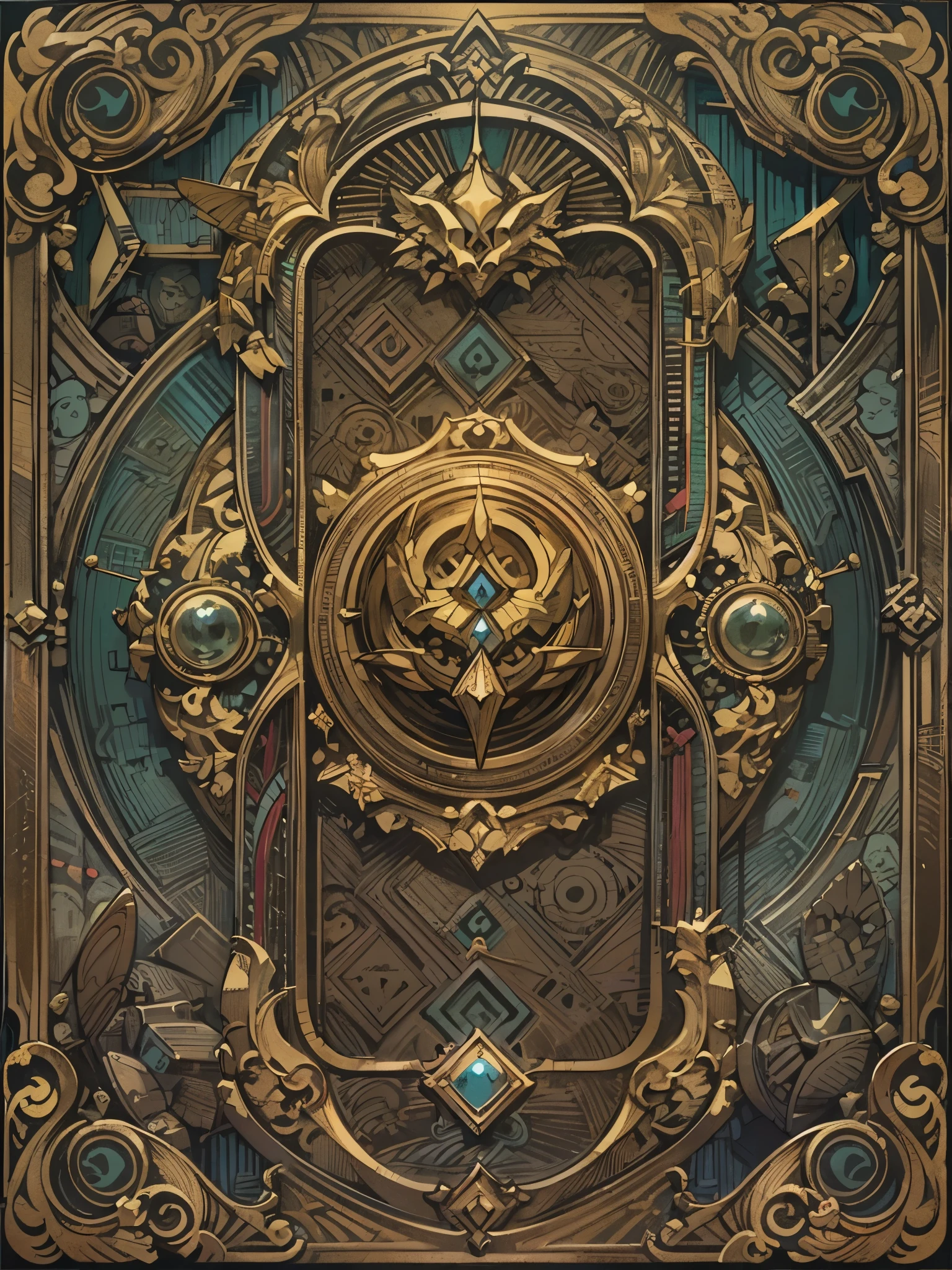 Illustration frame for card，card decoration，Previous 2/3 parts are illustration frames，Next 1/3 parts are effect text boxes，Thin border。antique style，simple style，full of mystery，brown，Purple，UI design for Magic cards，UI design suitable for Yu-Gi-Oh card，HD，4k。