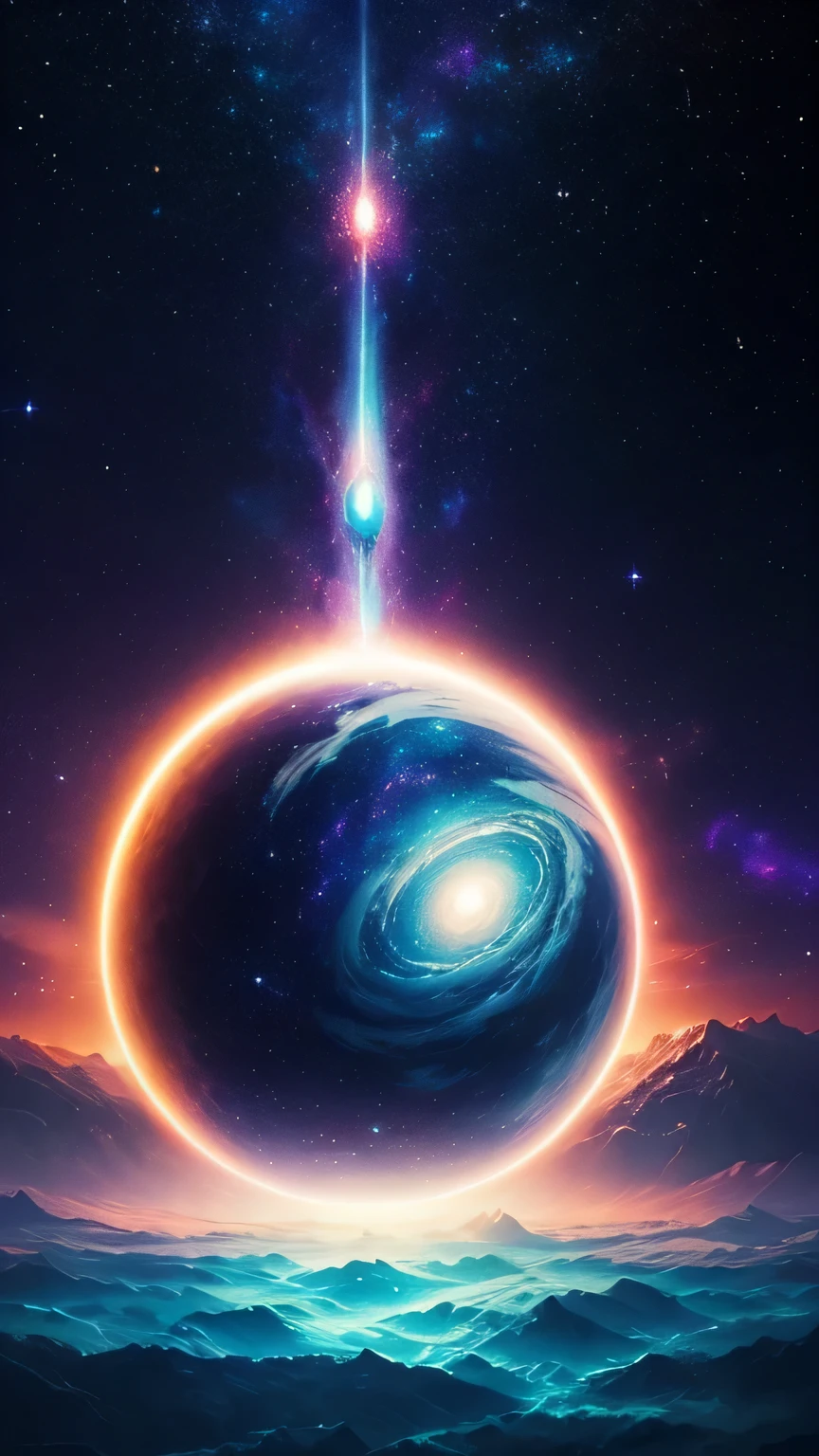 Create a unique painting, inspired by “Celestial Dreams”.,', that combines cosmic images and dreamy landscapes into a surreal masterpiece, symmetrisch, Planet, Trend auf Instagram, etwas Fremdes