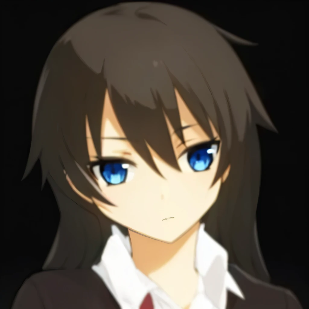 high quality, masterpiece. girl. Brown hair. Blue eyes. women's clothing . on a dark background.