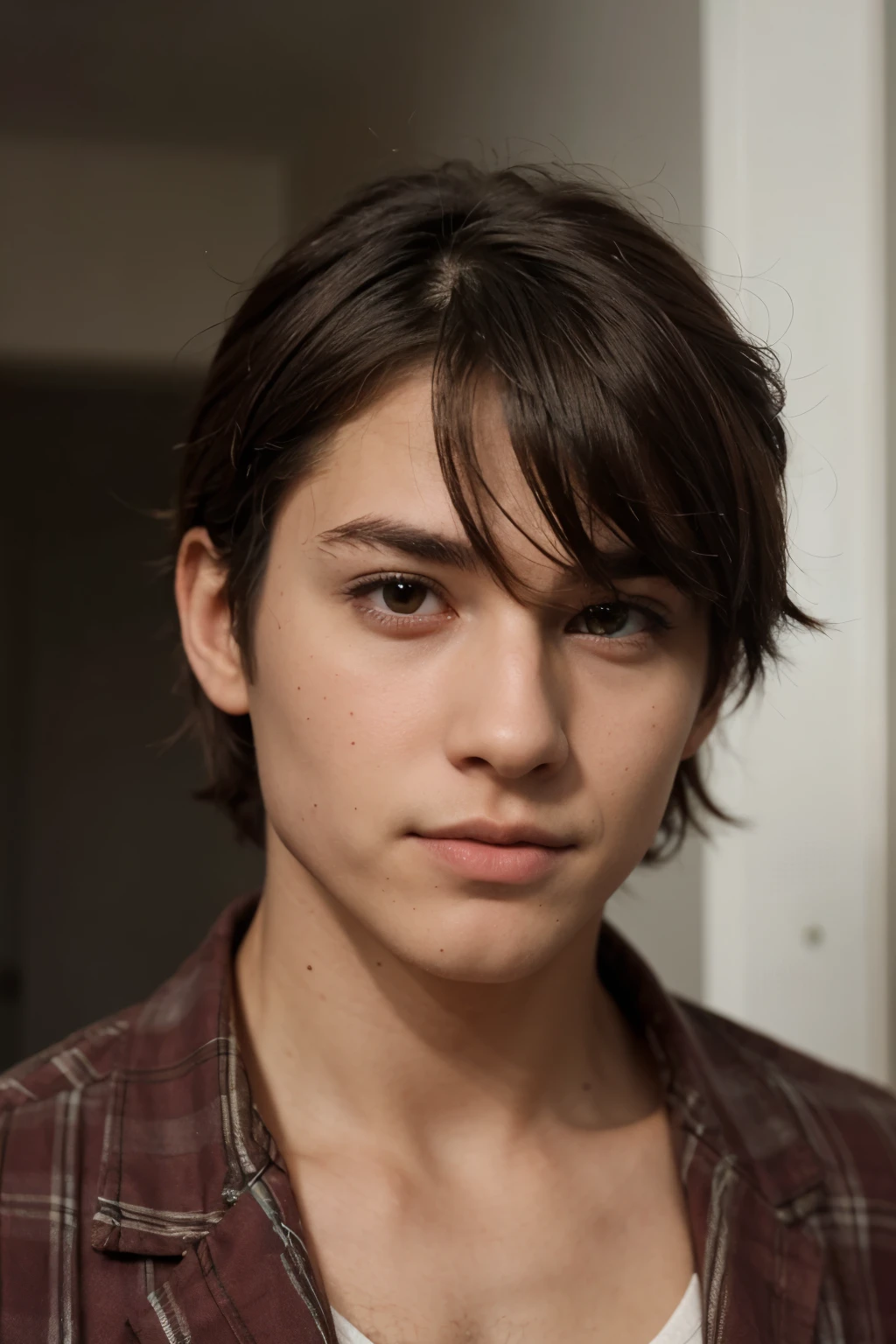 crie um personagem de anime masculino com o cabelo baixinho e com os olhos castanhos