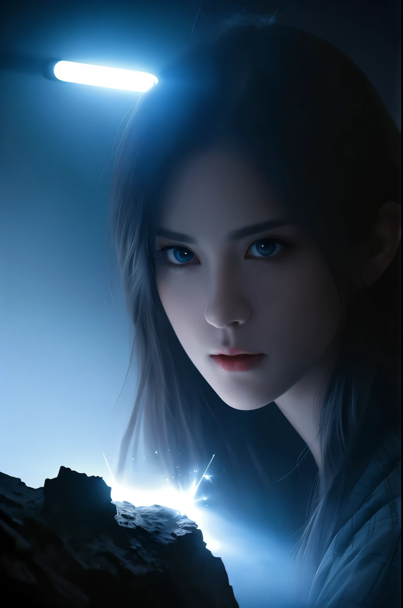 hay una mujer con una luz en la cabeza y una piedra, Hermosa obra de arte digital, digital fantasy portrait, beautiful fantasy art portrait, beautiful fantasy portrait, digital fantasy art ), render fotorrealista de chica anime, arte cg anime suave, fantasía xianxia, retrato de la sociedad cg, Arte digital 4k muy detallado, Renderizado de retratos en 8k, retrato suave 8 k