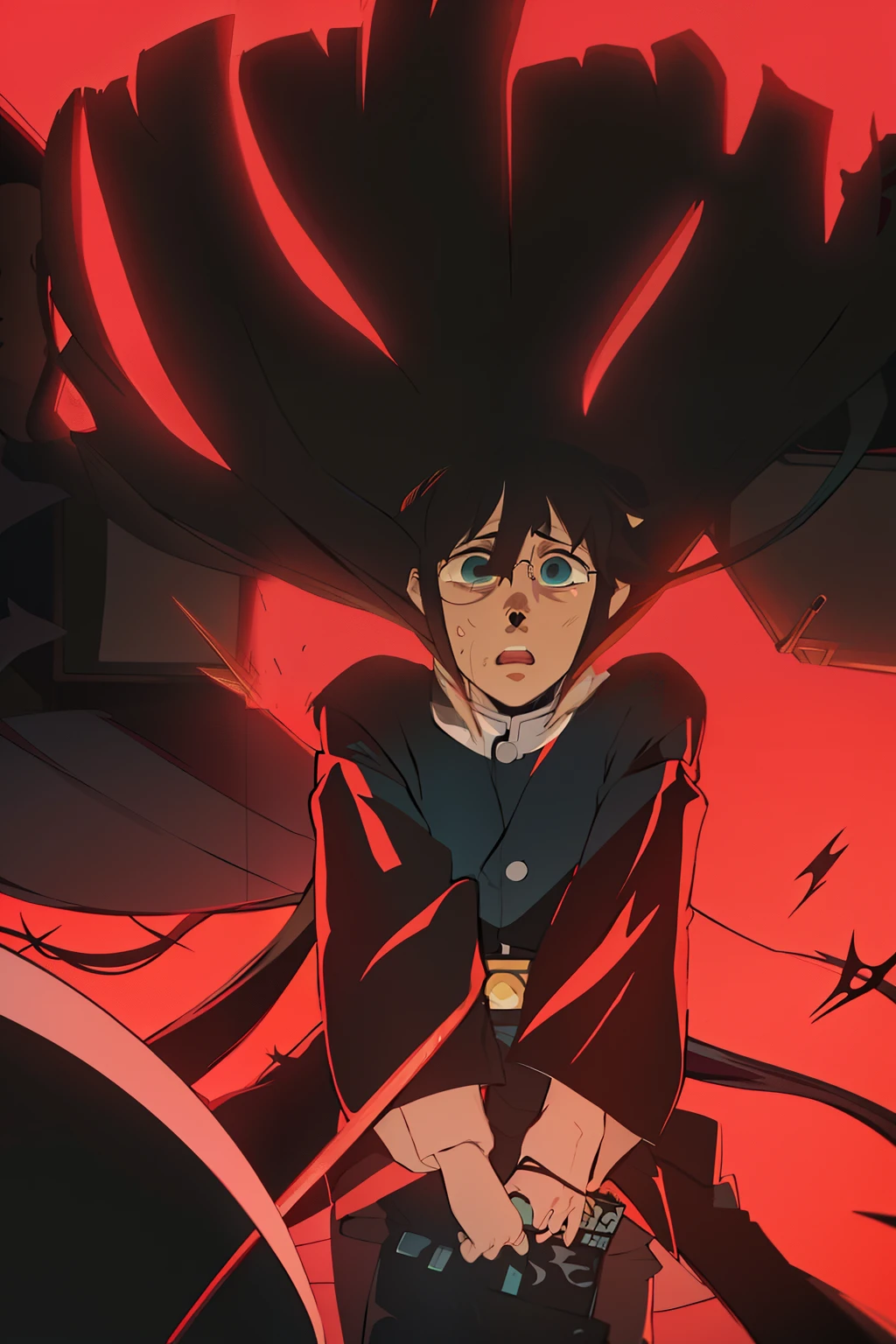 anime character with long hair and glasses standing in front of a red light, mamoru hosoda, Junko Enoshima, captura de tela do filme de anime, captura de tela do anime guro, no filme de anime, o anime em destaque de hoje ainda, captura de tela do filme de anime, ainda do anime, ainda do anime de TV, close de lain iwakura, Tetsuo de Akira. Realista