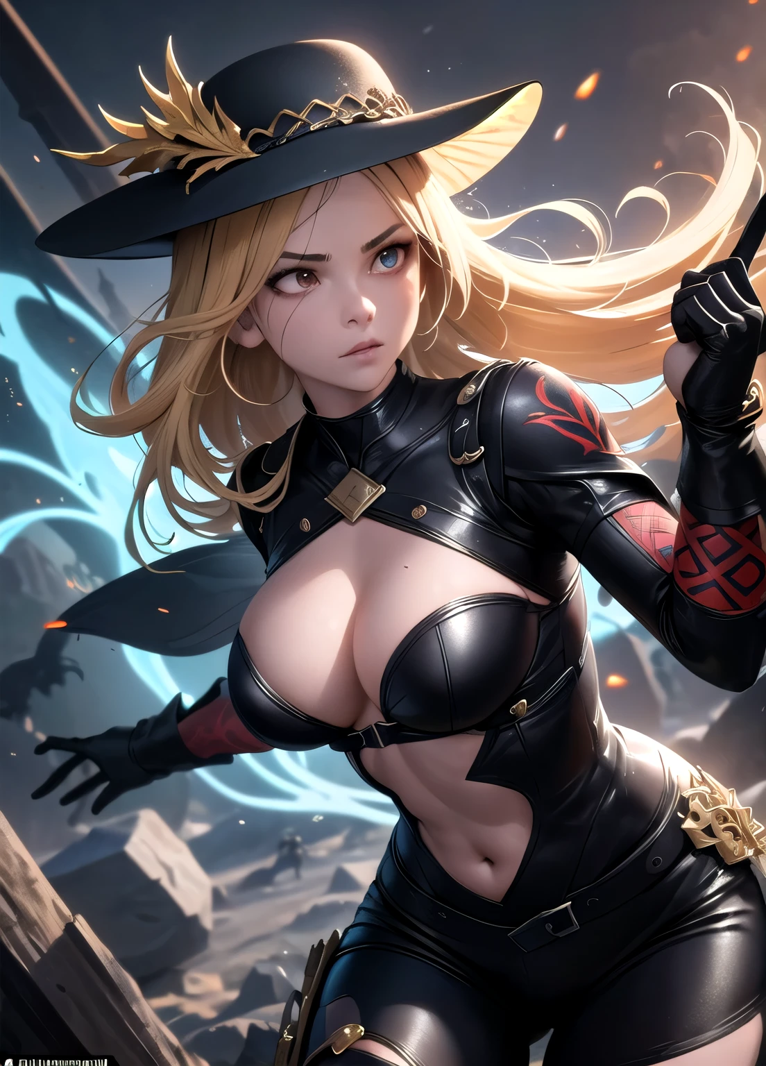 rosto bonito, linda garota morena clara. Para criar a imagem de uma mulher no estilo de personagem gamer de Free Fire, you can start with the athletic and dynamic body structure typical of the characters in this universe. Ela deve ter uma postura confiante e determinada, como se estivesse pronta para a batalha.
Starting with the face, os olhos vermelhos podem transmitir uma aura de intensidade e poder, while the dragon tattoo on the left side of the face adds a mysterious and exotic element. Os cabelos longos e pretos podem ser estilizados de forma a parecerem fluidos e em movimento, perhaps with some highlighted highlights to add depth to the image.
The dark green fisherman-style hat should be positioned in a way that adds a unique touch to the character's look., talvez inclinado para o lado ou com uma aba ligeiramente levantada. This can also help frame the face and highlight red eyes..
Para a roupa, um top preto e vermelho com o texto "Keron FF" adds an element of identification with the game universe. Make sure the top is form-fitting to highlight the character's athletic shape.. Chest and arm tattoos can follow a dragon theme or game-related elements, as weapons or symbols of power.
Regarding the character's pose, you might consider positioning her in a combat pose, with one hand holding a weapon characteristic of the game and the other in a defensive position or ready to attack. This would add dynamism to the image and reinforce the idea that it is ready to spring into action at any moment..
Por fim, lembre-se de adicionar detalhes ao ambiente ao redor da personagem, como elementos do jogo Free Fire, como fogo, wreckage, or even other characters in the background, para criar uma cena mais imersiva e contextualizada.