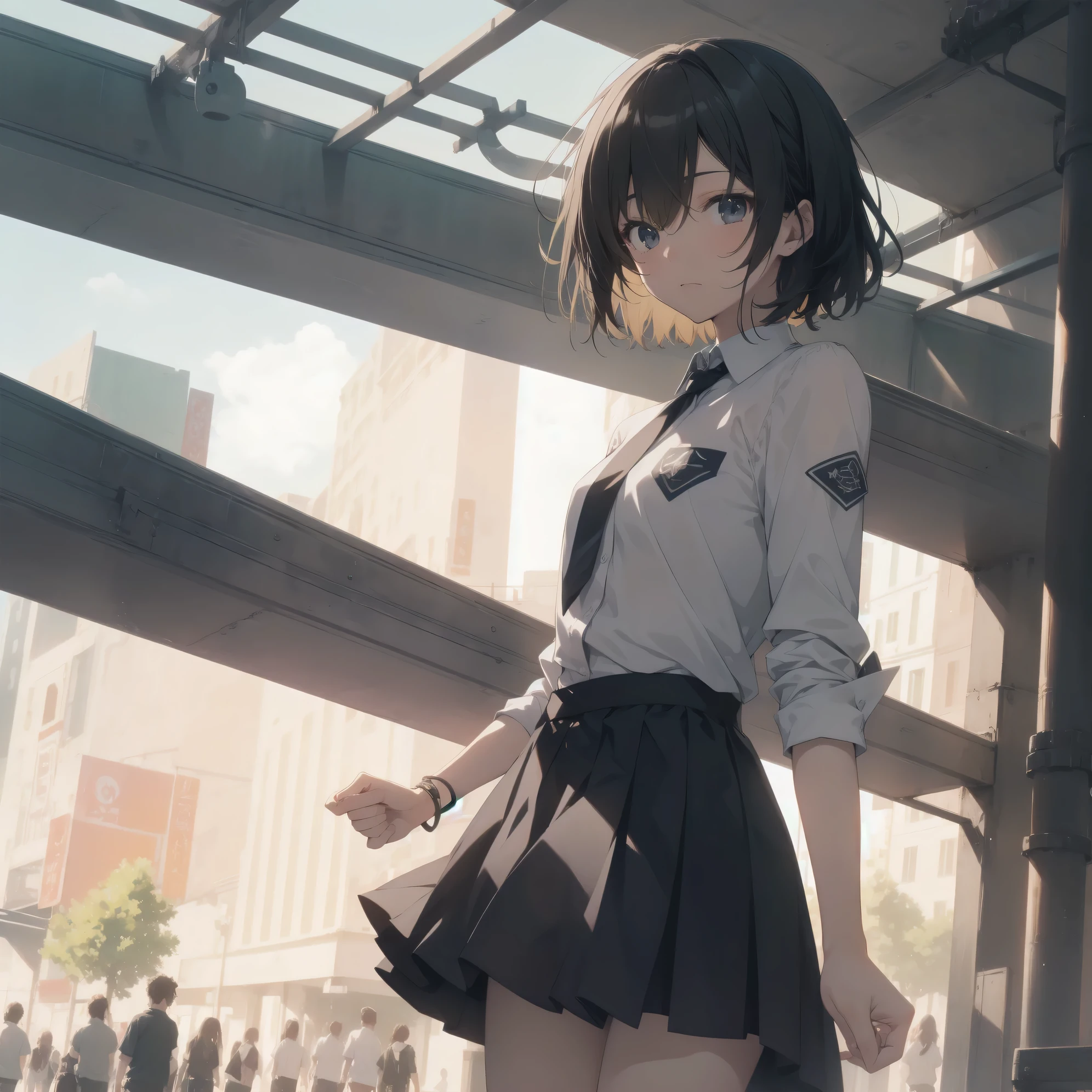 Super Absurd - Top Quality from the God of Art, Super detailed, High resolution, anime moe art style, cute girl portrait, best anime 8K konachan wallpaper, Pixiv contest winners, perfect anatomy,break, (眠そうにalone学校へ行く女の子を描いてください. )break,1 girl, (alone,little woman, :1.3),All limbs, full finger,, The charm of an immature body, (very_short hair), shortcut, Bang, flat chest, , small ass, between legs, small black eyes, detailed and beautiful eyes, Well-proportioned iris and pupils, expressive eyes, High resolutionの詳細な髪, yawn, neck ribbon, shirt, collared shirt, skirt, pleated skirt, , (detailed lighting), (detailed background), On the way to school. break,super dense skin, Best cinematic lighting powered by famous artist, 8K,Beauty Illustration,photoshop_(Moderate),Absurd Hi-Res,UHD,rough skin,break,((artist:imigimuru)), artist:mifuru,artist:shinkai makoto,artist:sekiya asami,
