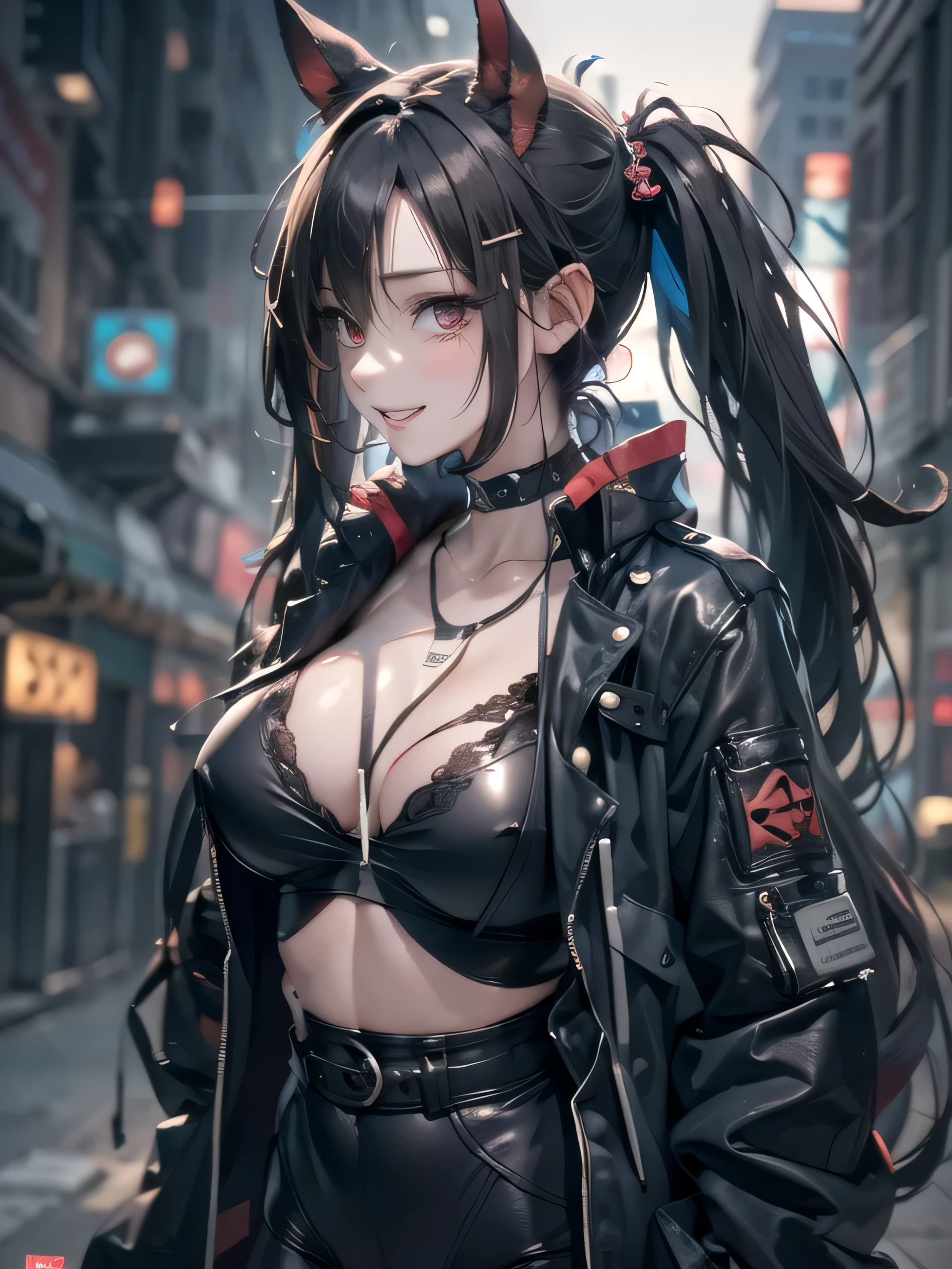 (photorealistic:1.8, highest quality:1.8,8K masterpiece:1.8,High resolution,muste piece:1.8,RAW Photos,cinematic lighting), cyber punk、Back alley at night in the city、rain-soaked ground、vapor、 1 girl、Uruha Rushia、Succubus wings、succubus、Unique、black long coat、Completely naked、light clothing、Torn black leg mesh、skull hair ornament、redhead、long hair、twin tails、shining red eyes、grin、sexy pose、 （elation：1.4）plump nipples、(cameltoe),No split screen,slender abs:1.2,(Young sensual gravure idol)