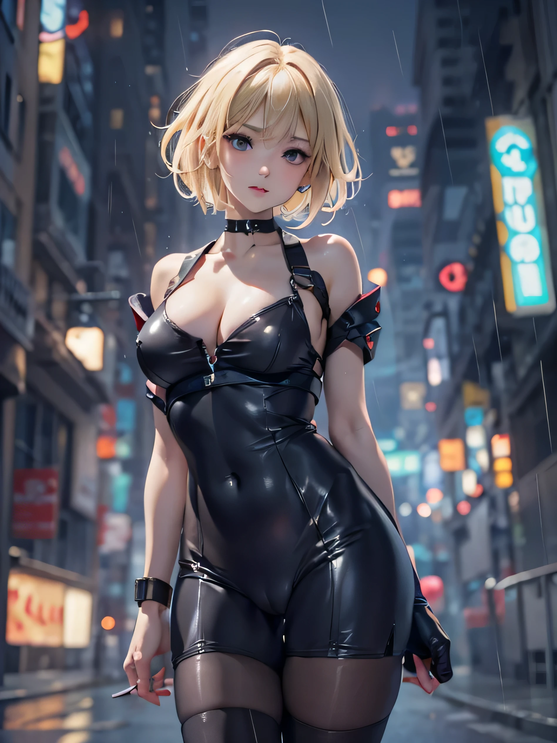 (photorealistic:1.8, highest quality:1.8,8K masterpiece:1.8,High resolution,muste piece:1.8,RAW Photos,cinematic lighting),
cyber punk、Back alley at night in the city、rain-soaked ground、vapor、
(1 android girl:1.3)、Completely naked、shirt、bondage、choker、knee high tights、Nipple piercing、beautiful butt,beautiful thighs,plump nipples,Nipples are visible through the costume、(Misaka Mikoto)(character focus)、
(short Hair:1.2,beautiful shining blonde hair:1.5)、
(elation:1.4)、Disdainful、
plump nipples、(cameltoe),No split screen,slender abs:1.2,(Young sensual gravure idol)