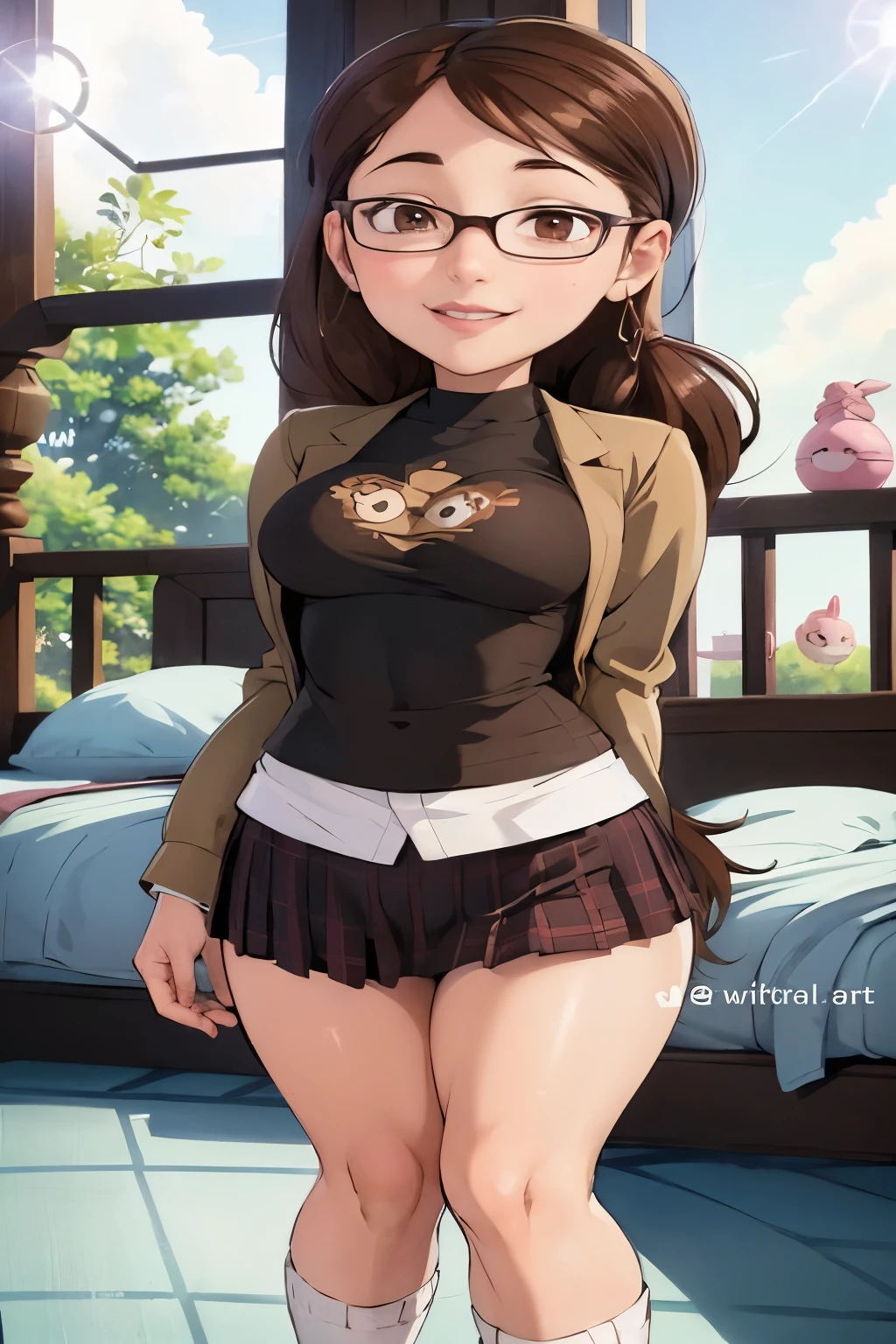 chica anime in glasses and a skirt standing in a room, seductive chica anime, colegiala realista, attractive chica anime, a Hyper realistic , Hyper realistic , estilo anime ecchi, chica anime, anime visual de una linda chica, mujer anime, young chica anime, estilo anime, cute chica anime, beautiful alluring mujer anime, hermosa chica de secundaria anime