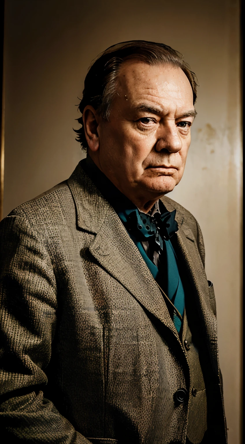 Um retrato de Winston Churchill, fundo escuro