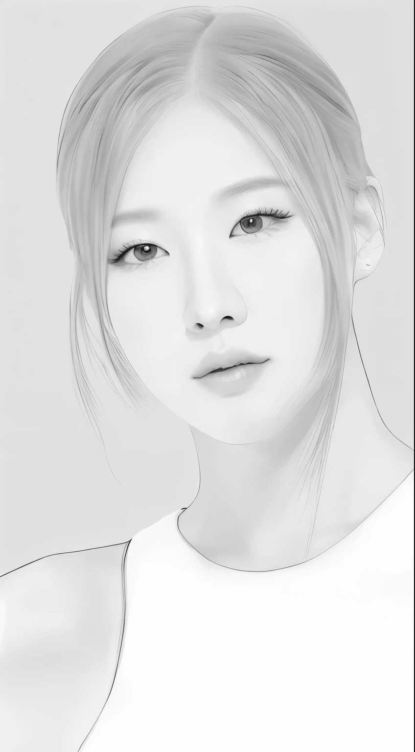 a close up of a woman with a white shirt and a black and white photo, realistic digital drawing, portrait of female korean idol, digital pencil painting, digital sketch, inspired by Sim Sa-jeong, realistic. cheng yi, realistic sketch, portrait of jossi of blackpink, portrait jisoo blackpink, line art portrait, portrait of kpop idol, digital illustration portrait, digital portrait